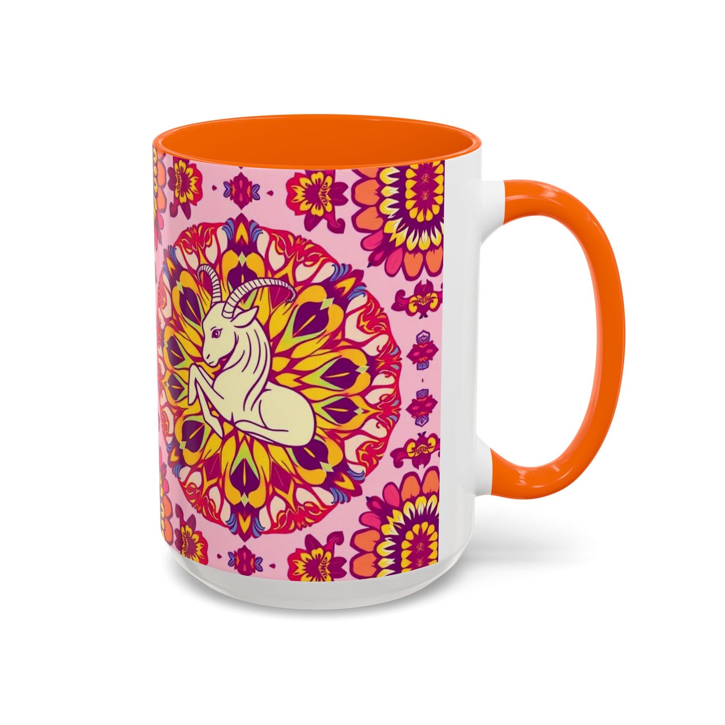 Accent Coffee Mug, Capricorn, Zodiac v3, Flower Pattern, (11, 15oz)