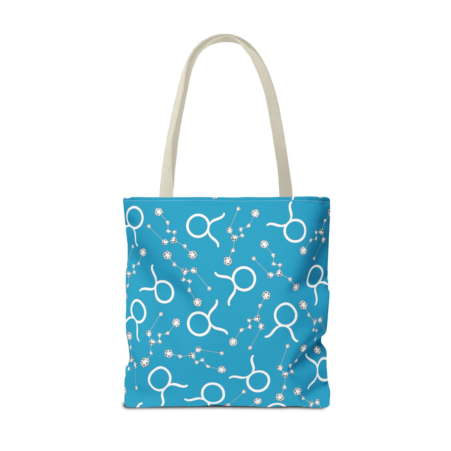 Tote Bag, Taurus Zodiac Sign, AOP, (Turquoise, White)