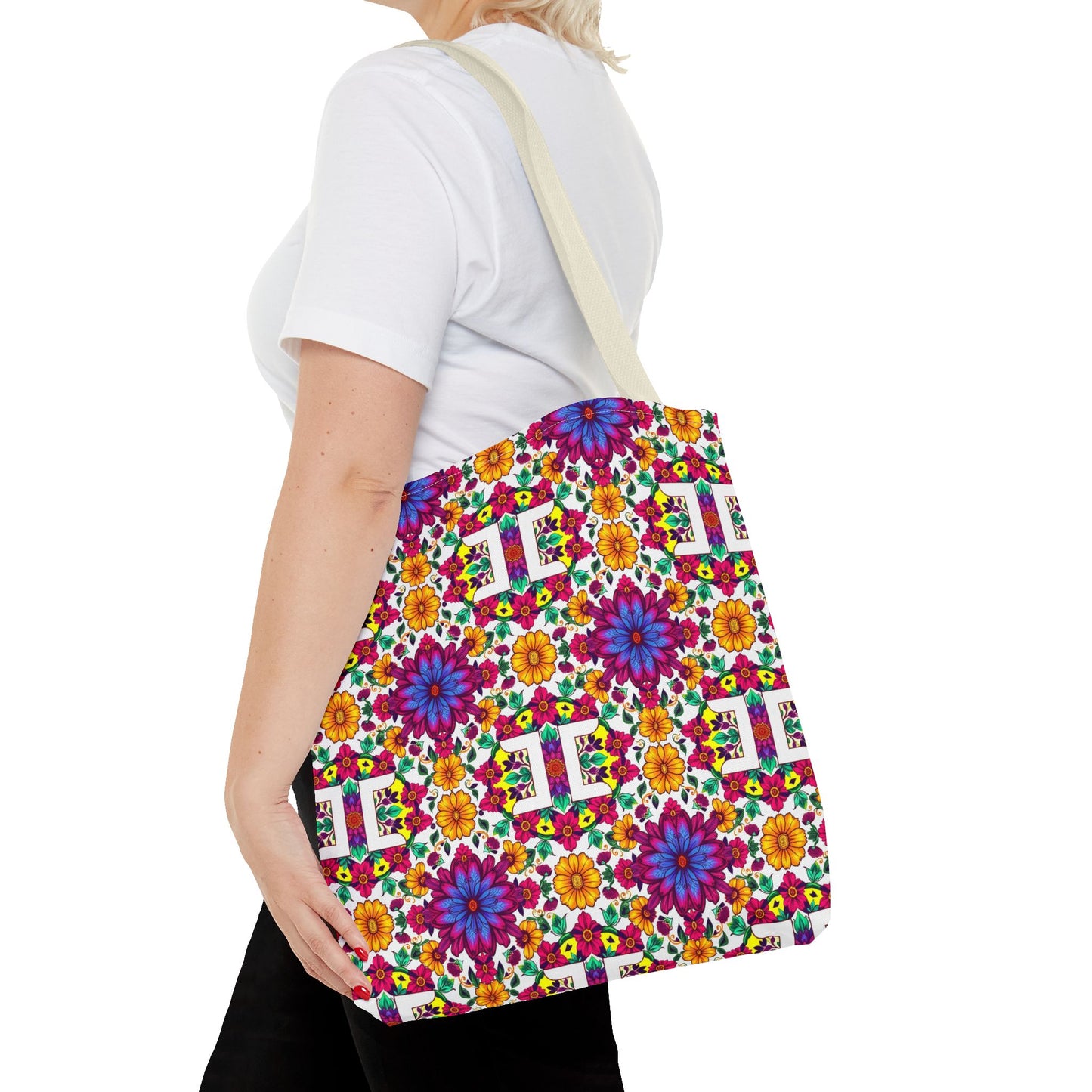 Tote Bag, (AOP), Gemini, Zodiac v3, Flower Pattern