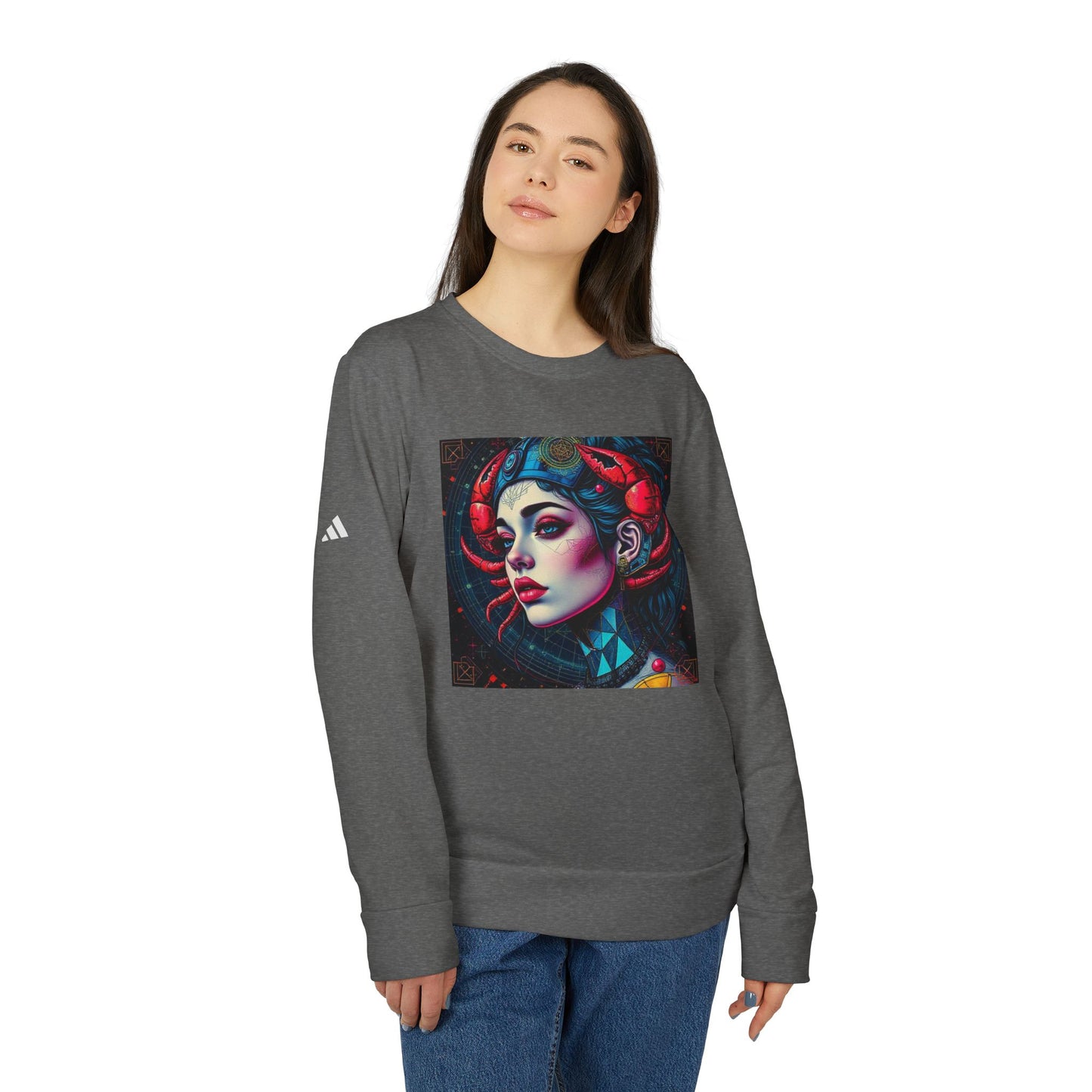 Adidas, Unisex Fleece Crewneck Sweatshirt, Cancer, Pop Art v1, Zodiac