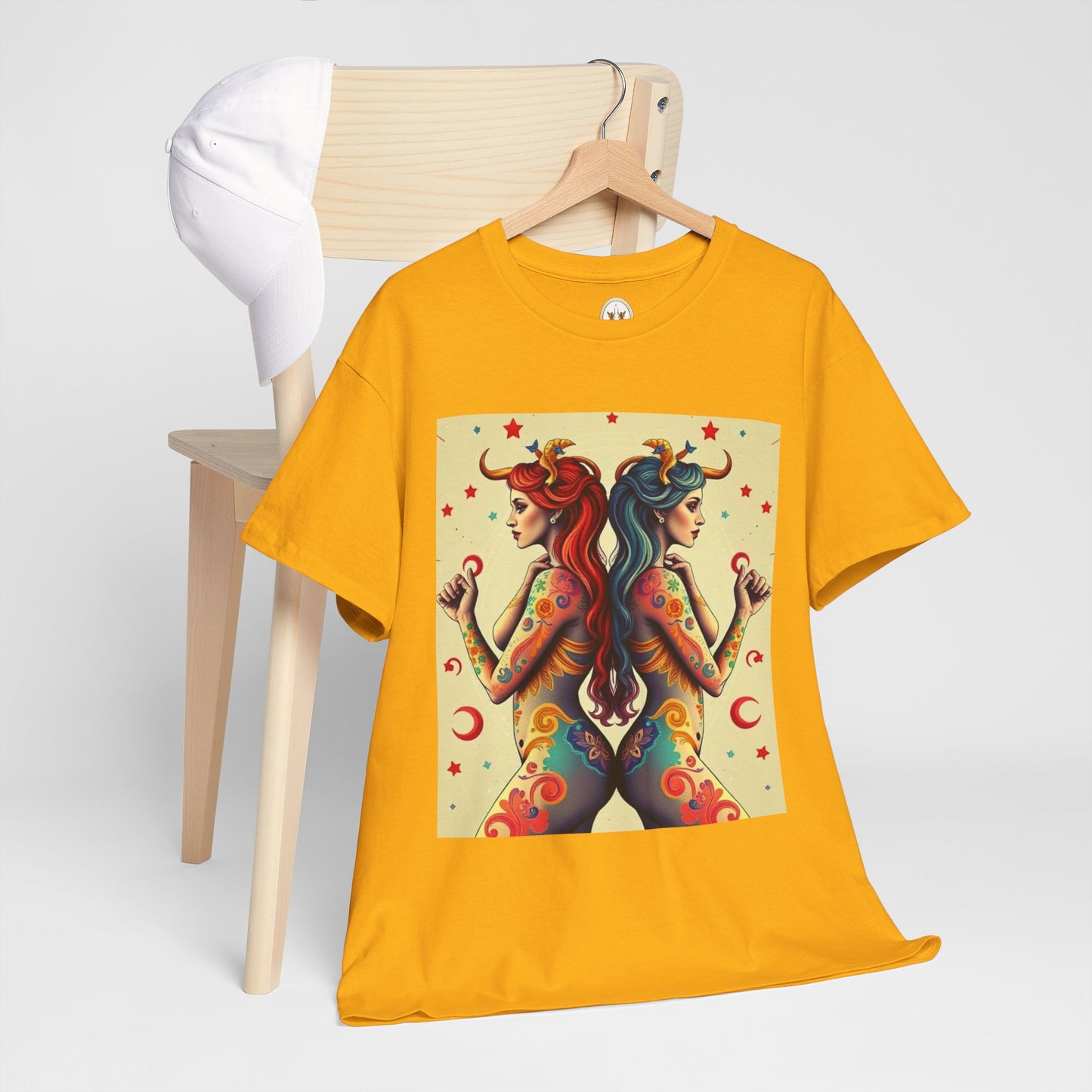Unisex Heavy Cotton T-Shirt, Gemini, Zodiac v4, Sexy Art
