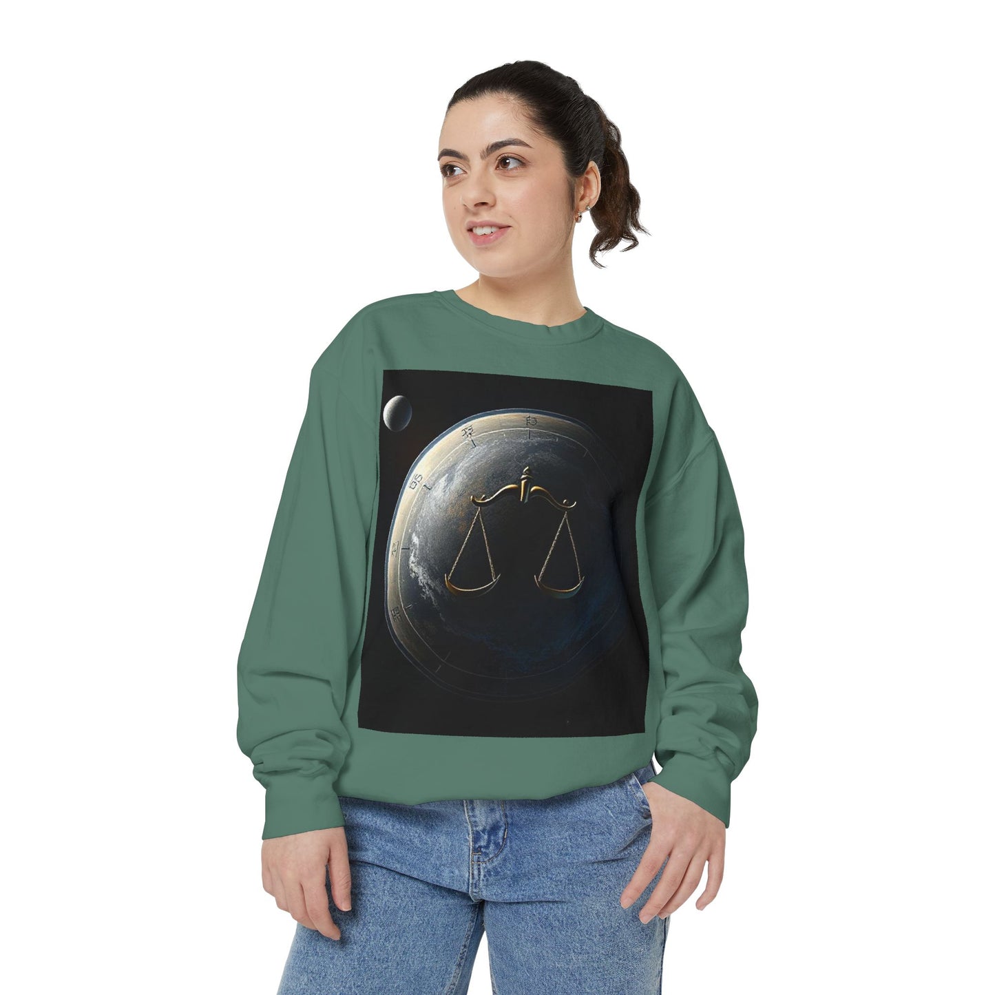 Garment-Dyed Sweatshirt, Unisex, Space Animal Design, Libra