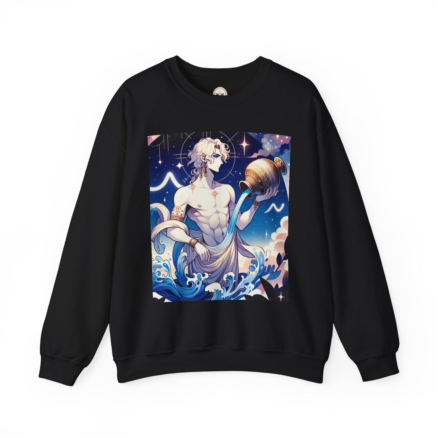 Unisex Heavy Blend™ Crewneck Sweatshirt, Anime Aqua God, Aquarius Zodiac Design