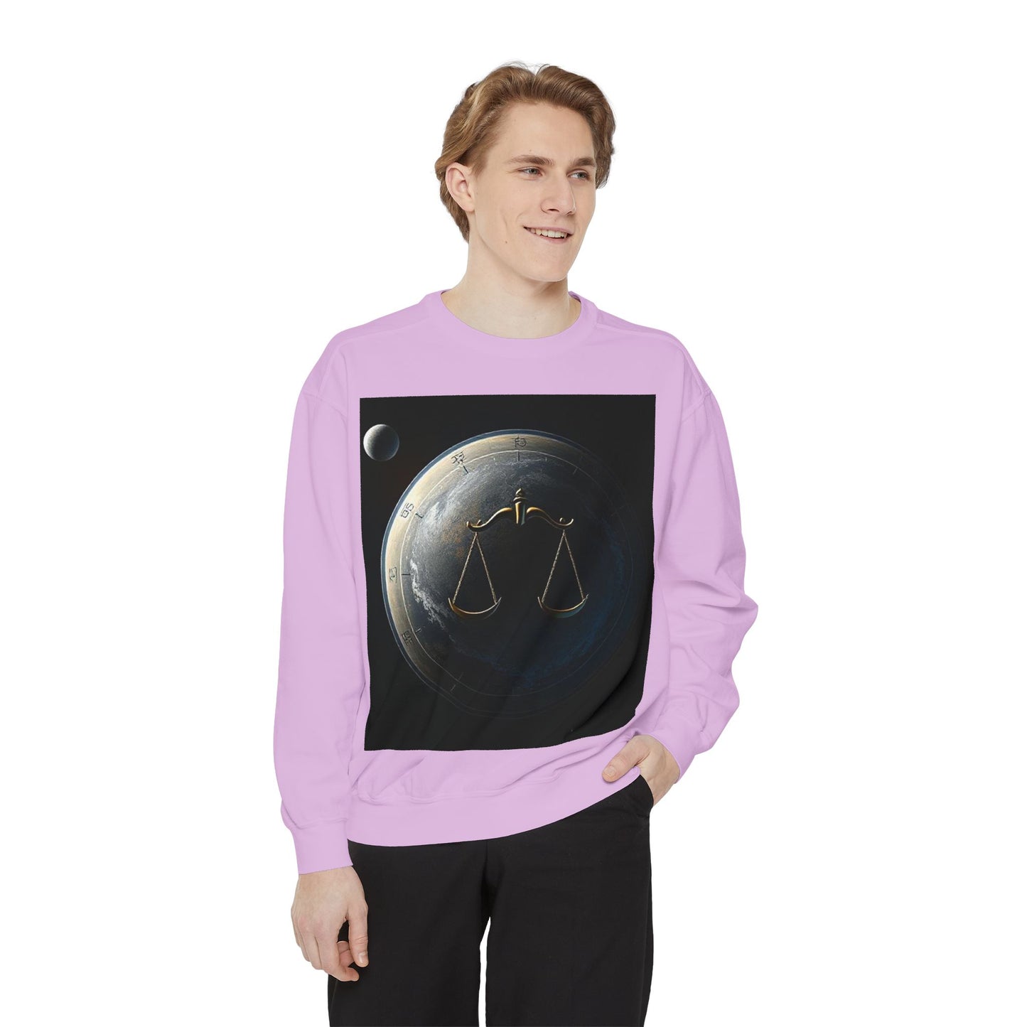 Garment-Dyed Sweatshirt, Unisex, Space Animal Design, Libra