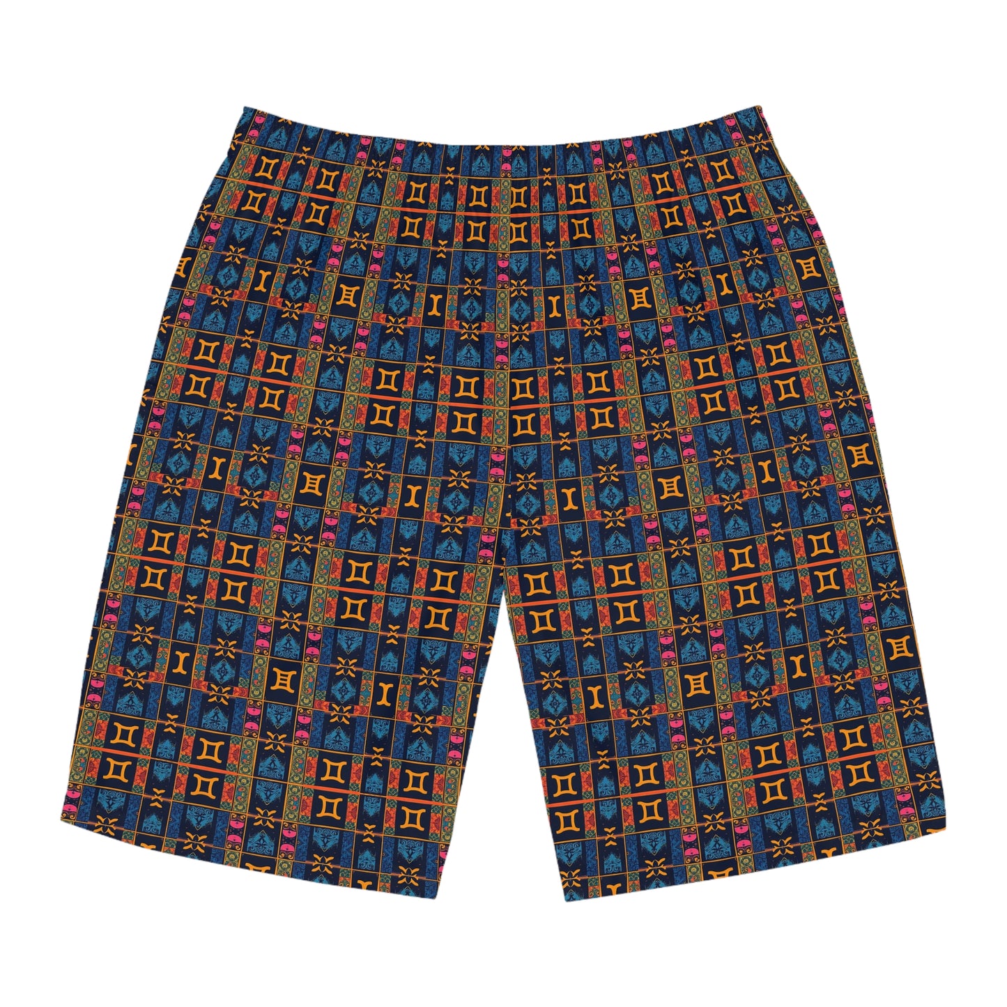 Men's Board Shorts, (AOP), Gemini, Zodiac v1, Shape Pattern