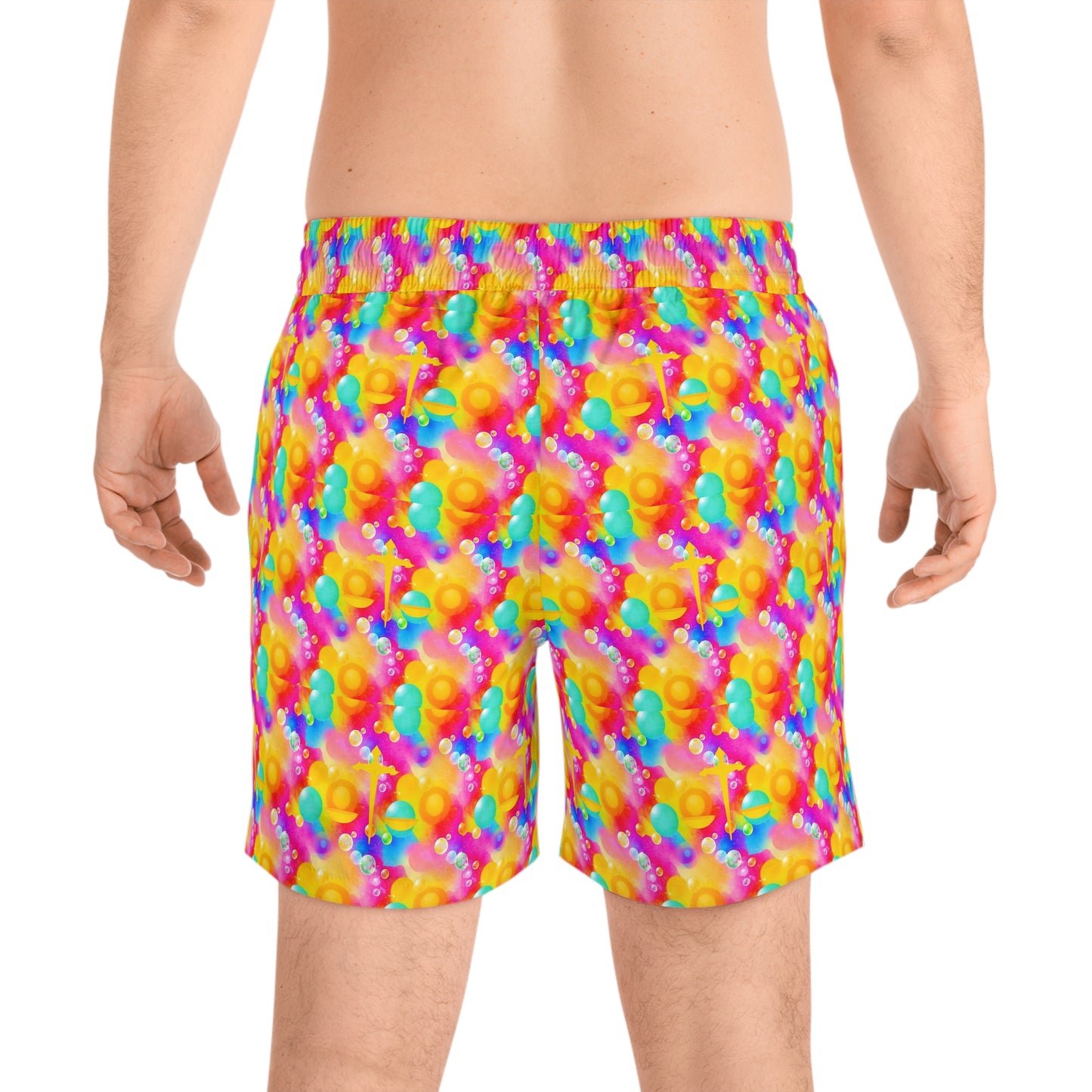 Men's Mid-Length Swim Shorts, (AOP), Libra, Zodiac v2, Bubble Pattern