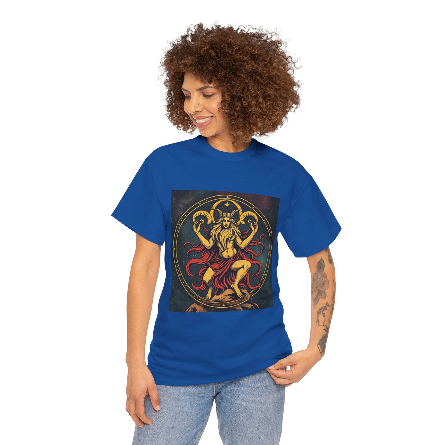 Unisex Heavy Cotton T-Shirt, Aries God 2v, Zodiac Design
