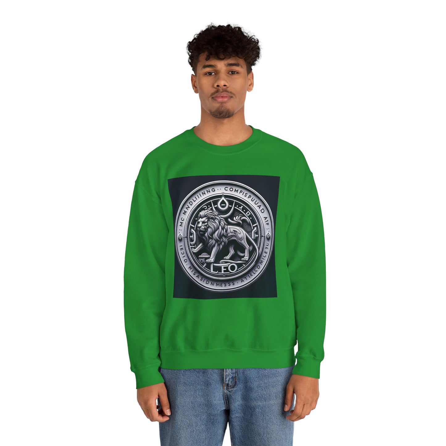 Unisex Heavy Blend™ Crewneck Sweatshirt, Lion Coin, Leo Zodiac Design