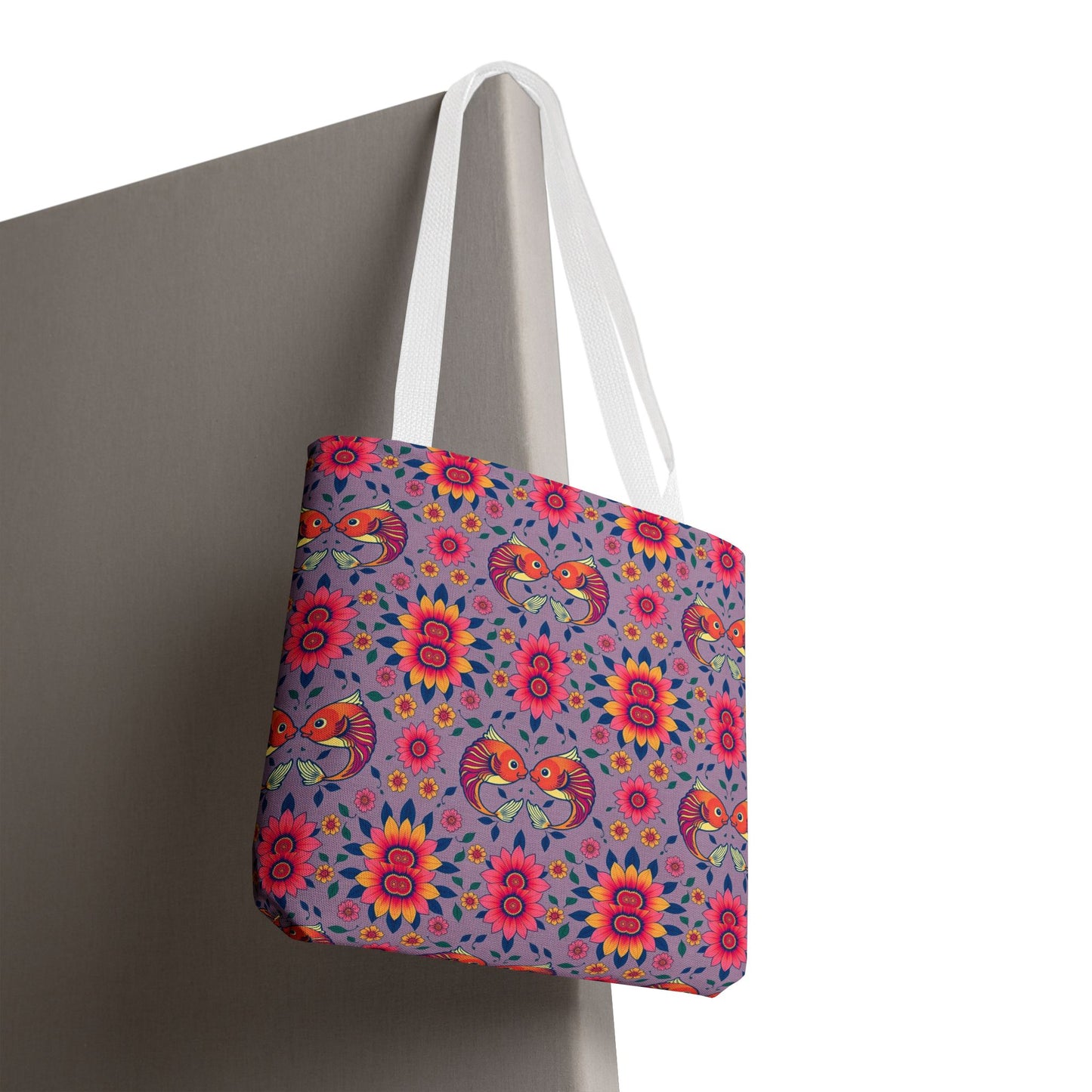 Tote Bag (AOP), Pisces, Zodiac v2, Flower Pattern