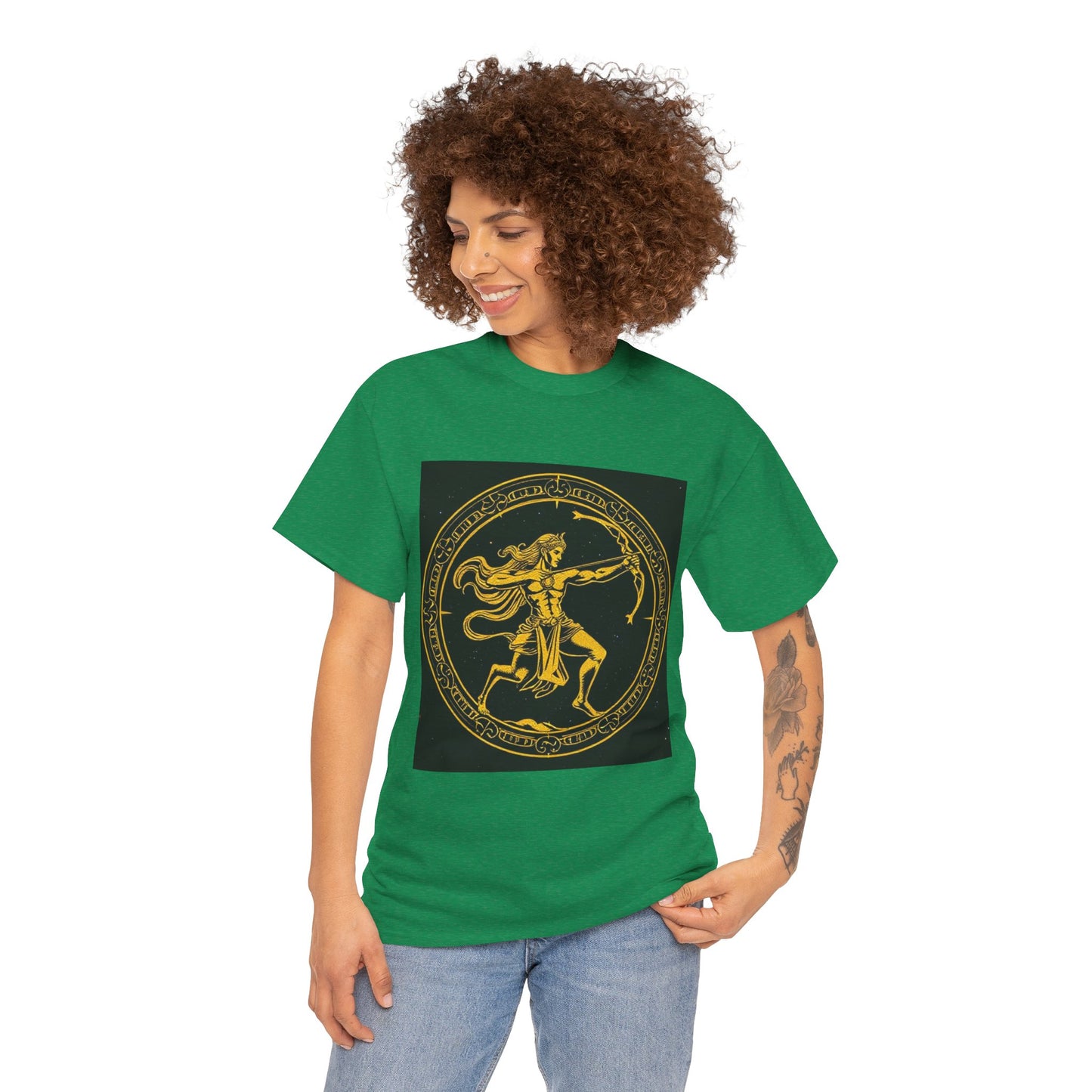 Unisex Heavy Cotton T-Shirt, Mythical Faun/Satyr v1, Sagittarius Zodiac Design