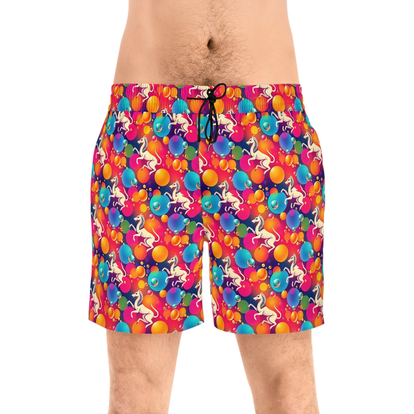 Men's Mid-Length Swim Shorts, (AOP), Virgo, Zodiac v2, Bubble Pattern