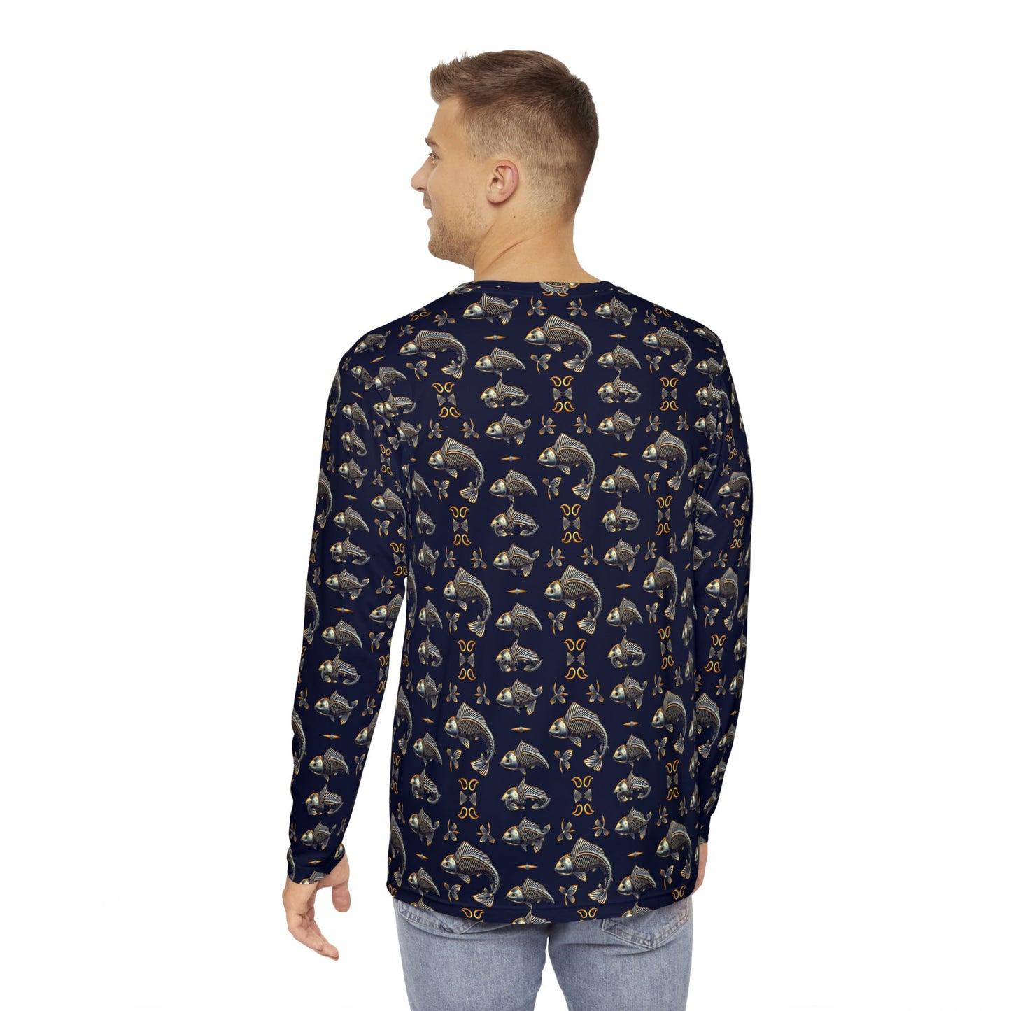 Men's Long Sleeve Shirt, (AOP), Pisces, Zodiac, Pattern