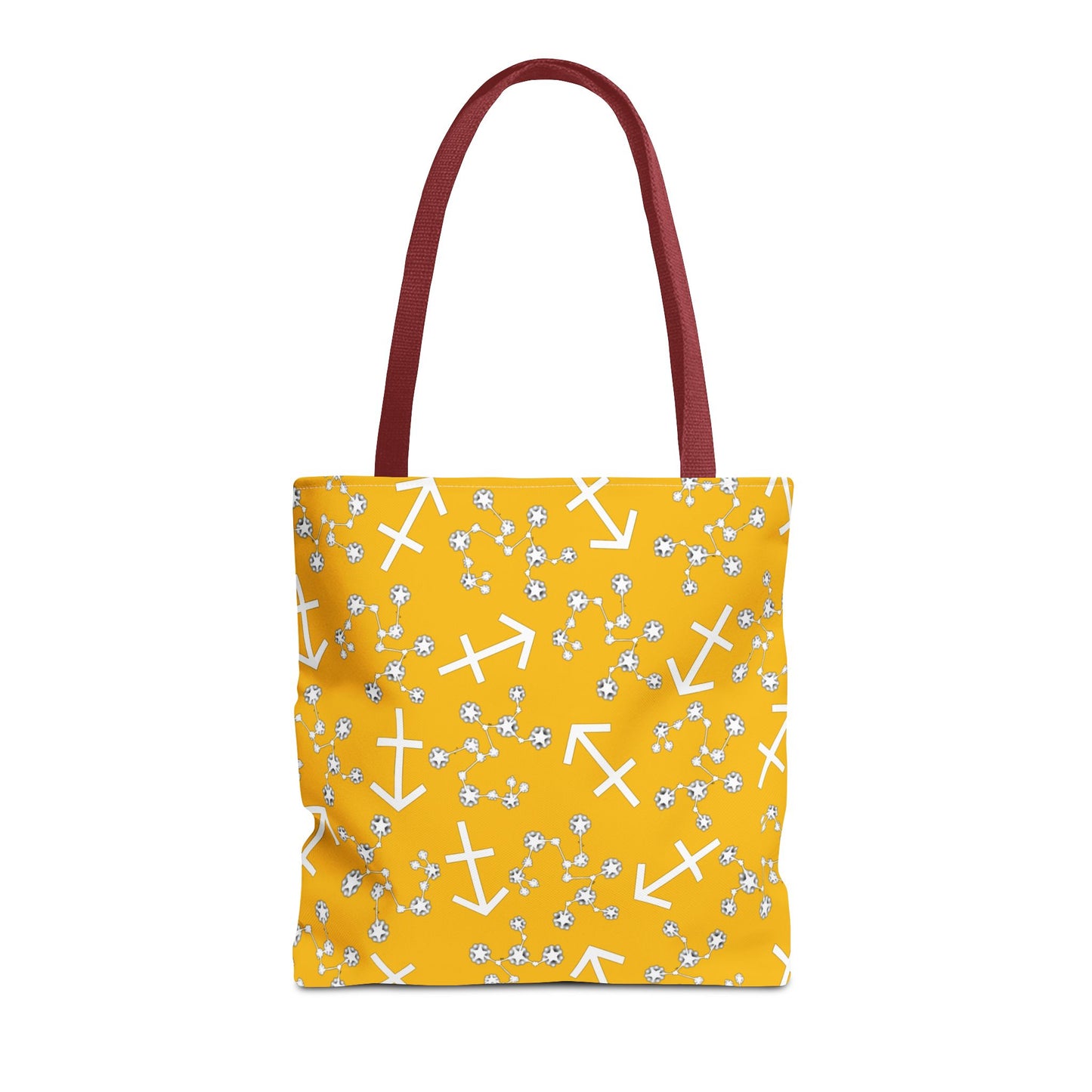 Tote Bag, Sagittarius Zodiac Sign, AOP, (Yellow, White Print)