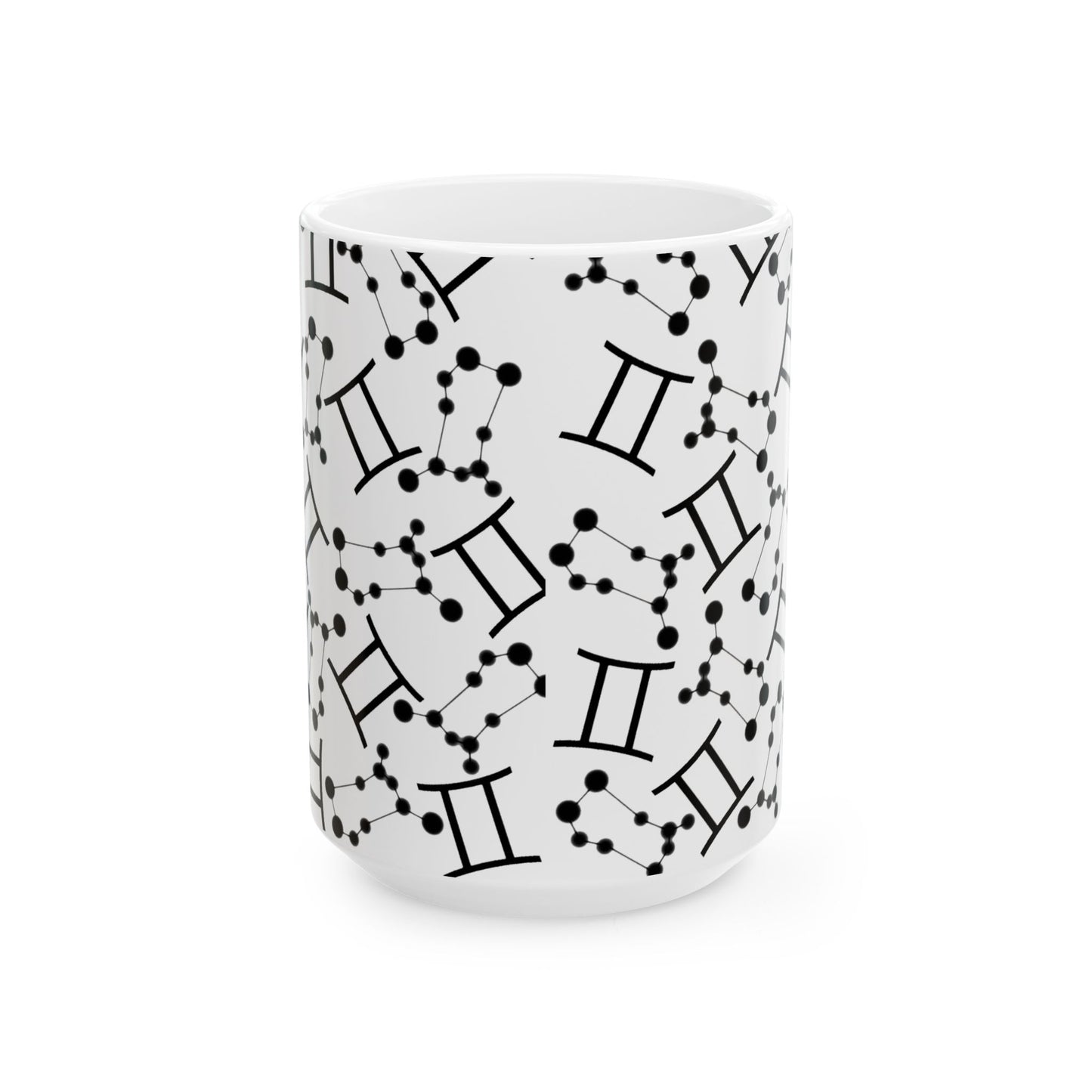 Ceramic Mug, (11oz, 15oz), Ceramic Coffee Mug, AOP, Constellation & Symbol, Gemini Zodiac Design