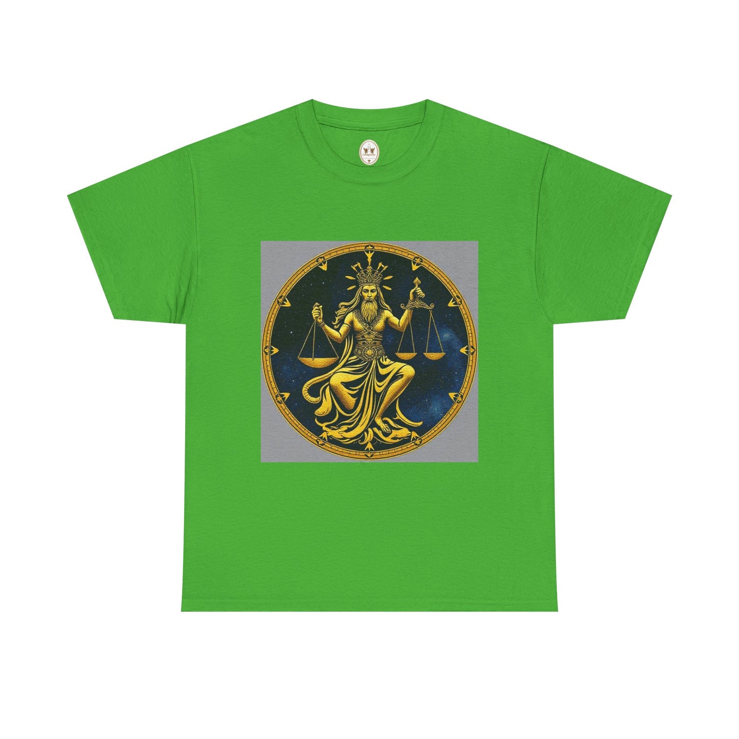 Unisex Heavy Cotton T-Shirt, Gold Libra God, Zodiac Design