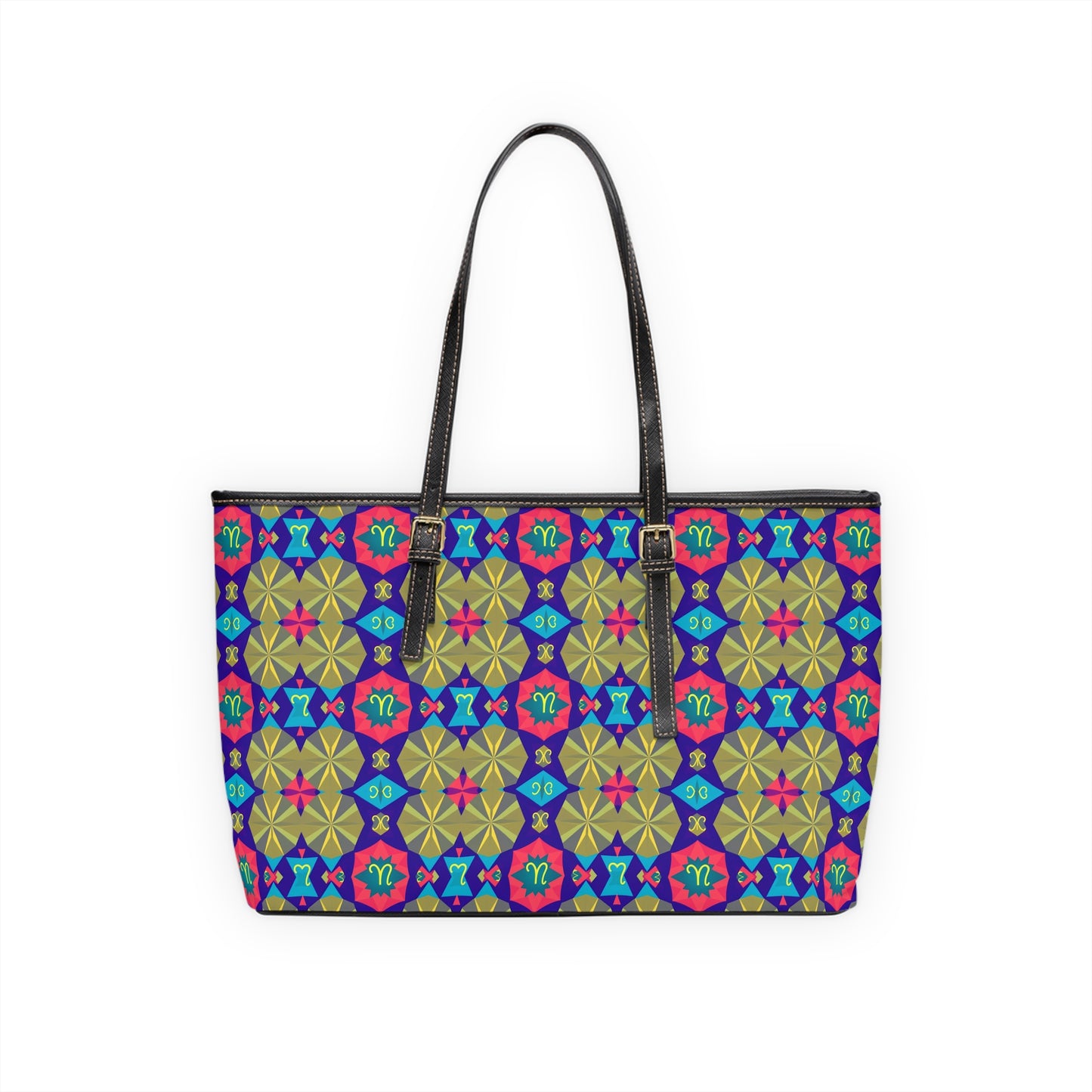 Leather Shoulder Bag, Aquarius, Zodiac v3, Shapes Pattern