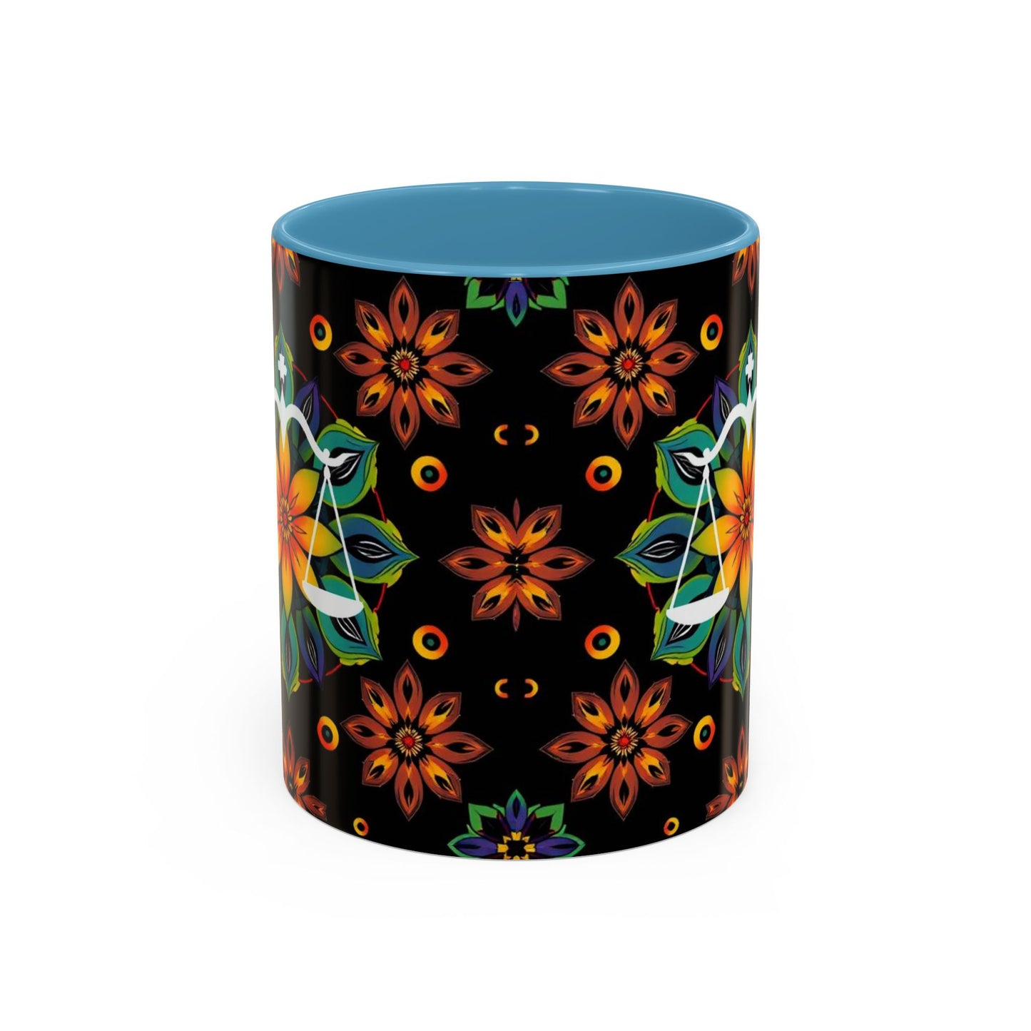 Accent Coffee Mug, Libra, Zodiac v4, Flower Pattern, (11, 15oz)