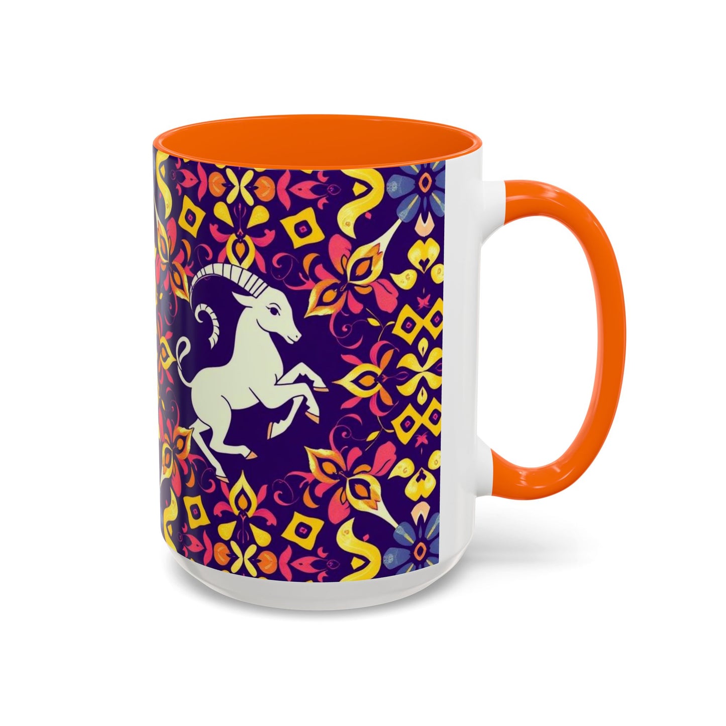Accent Coffee Mug, Capricorn, Zodiac v1, Flower Pattern, (11, 15oz)