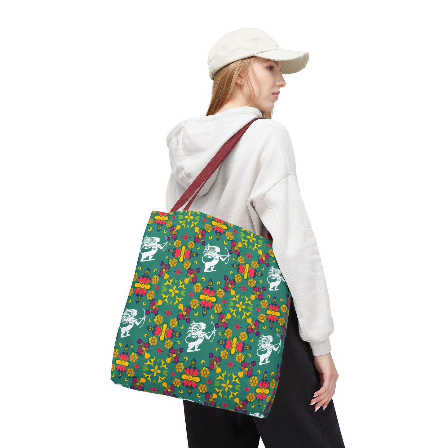 Tote Bag, (AOP), Sagittarius, Zodiac v6, Flower Pattern
