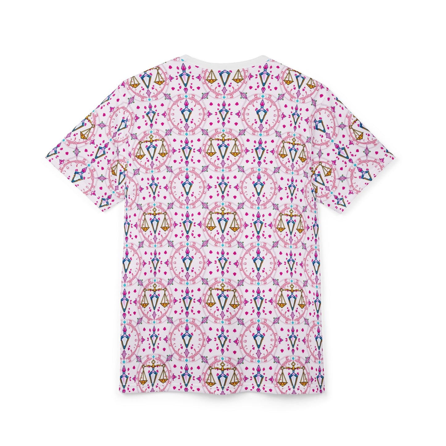 Unisex Cut & Sew T-Shirt, (AOP), Libra, Zodiac v4, Jewels Pattern