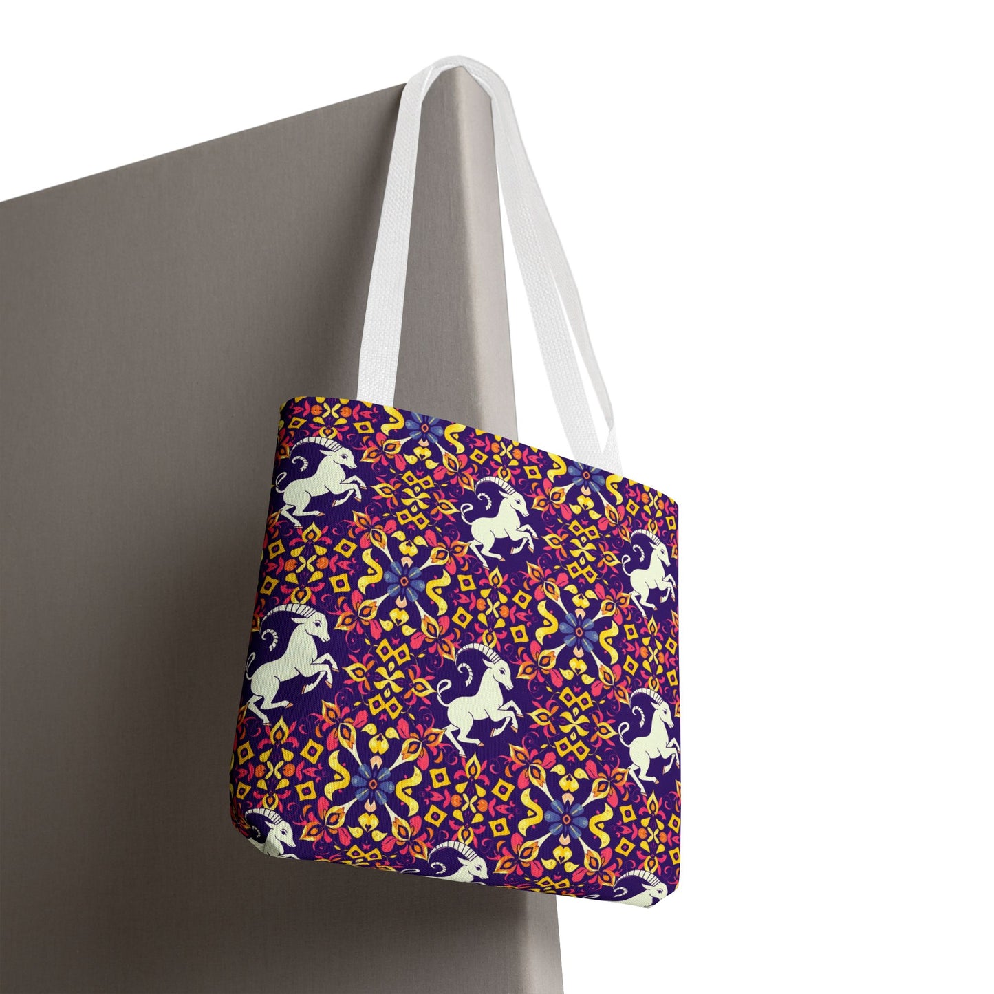 Tote Bag, (AOP), Capricorn, Zodiac v6, Flower Pattern