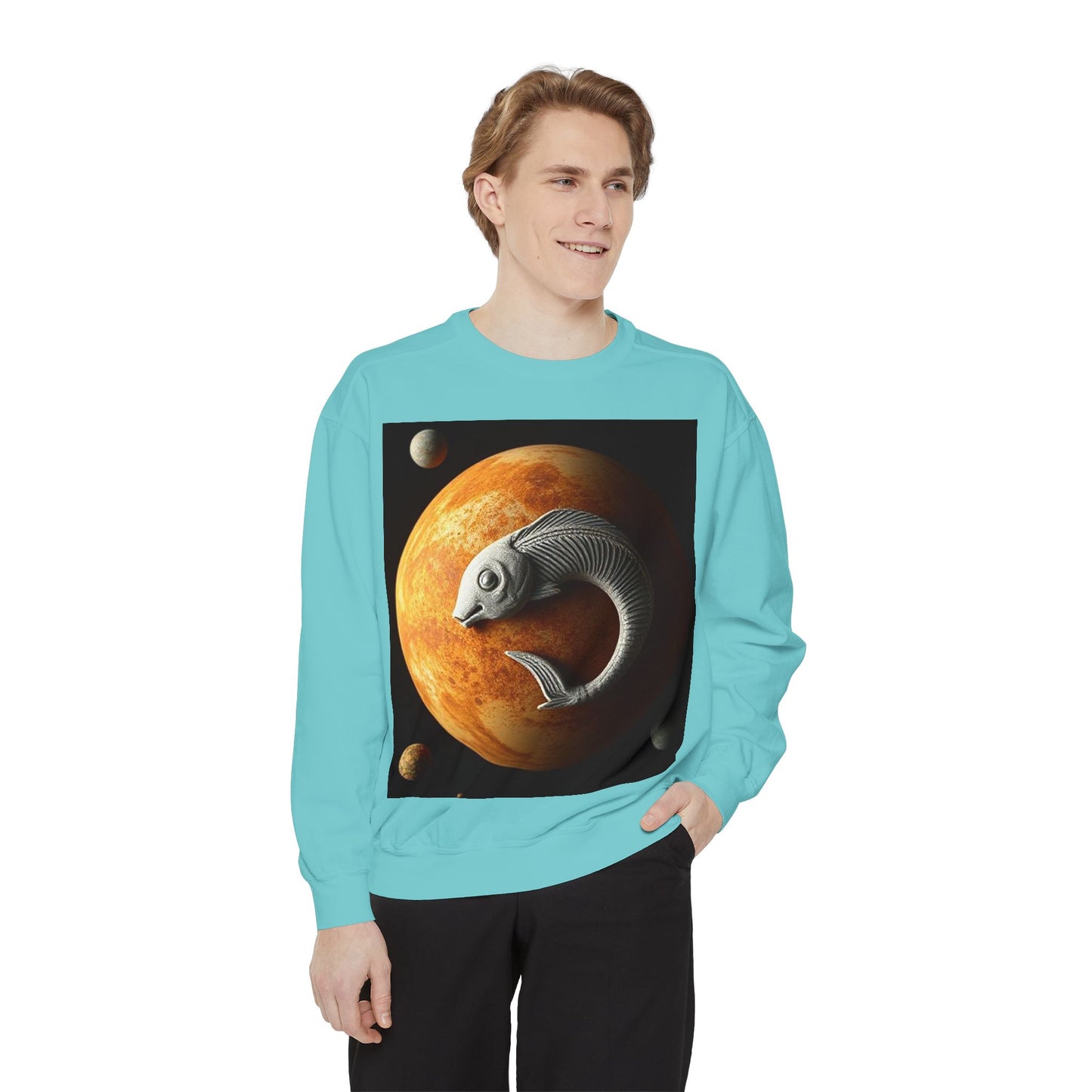 Garment-Dyed Sweatshirt, Unisex, Space Animal Design, Pisces