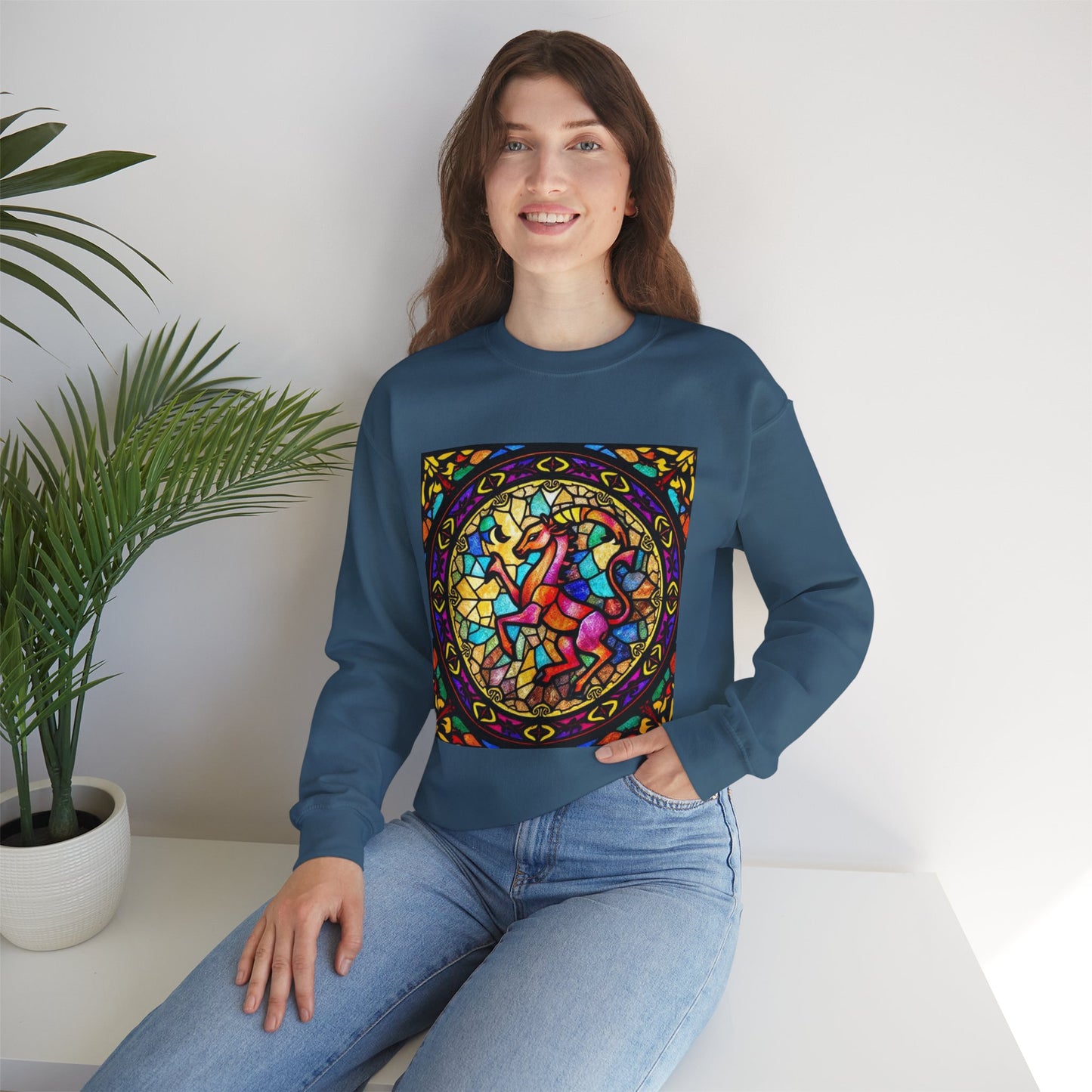 Unisex Heavy Blend™ Crewneck Sweatshirt, Glass, Aries Zodiac Design