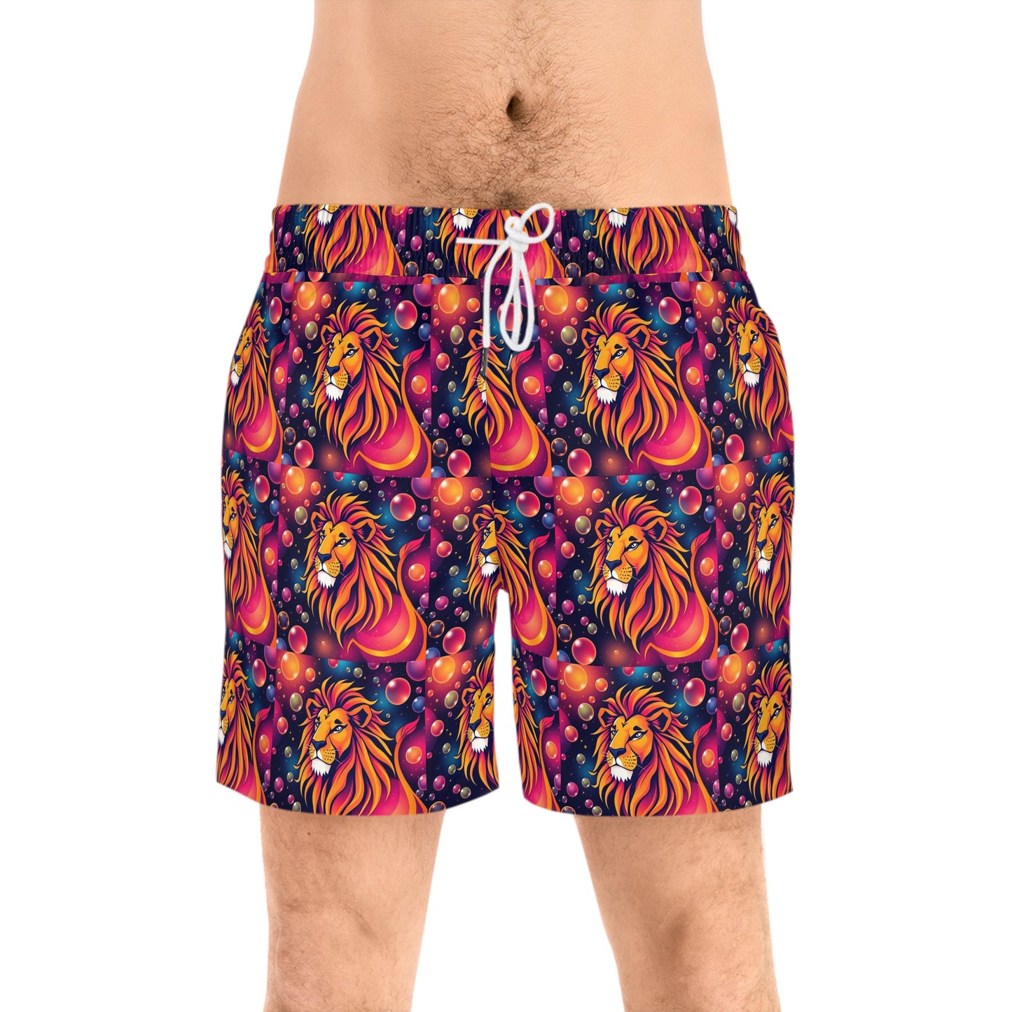 Men's Mid-Length Swim Shorts, (AOP), Leo, Zodiac v4, Bubble Pattern
