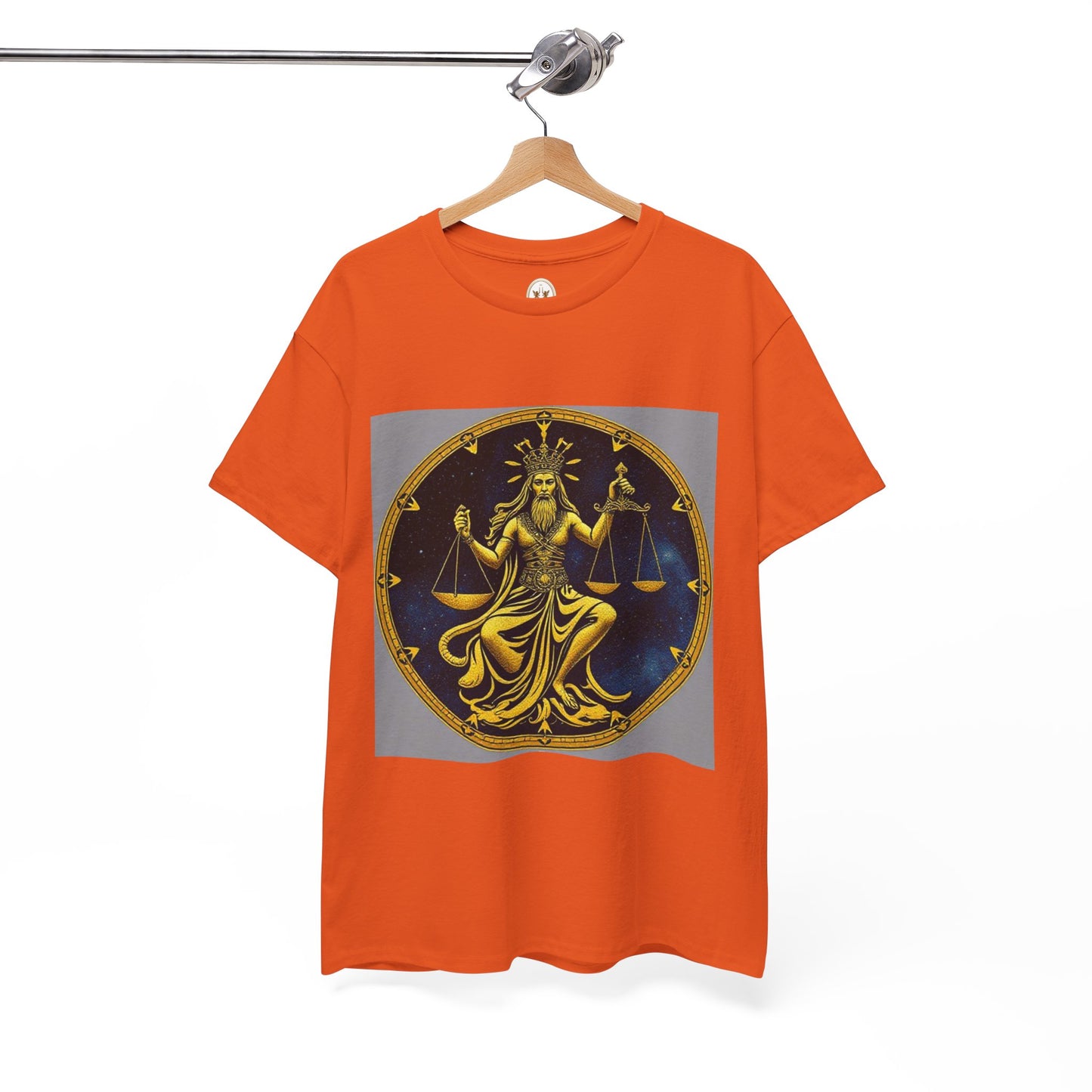 Unisex Heavy Cotton T-Shirt, Gold Libra God, Zodiac Design