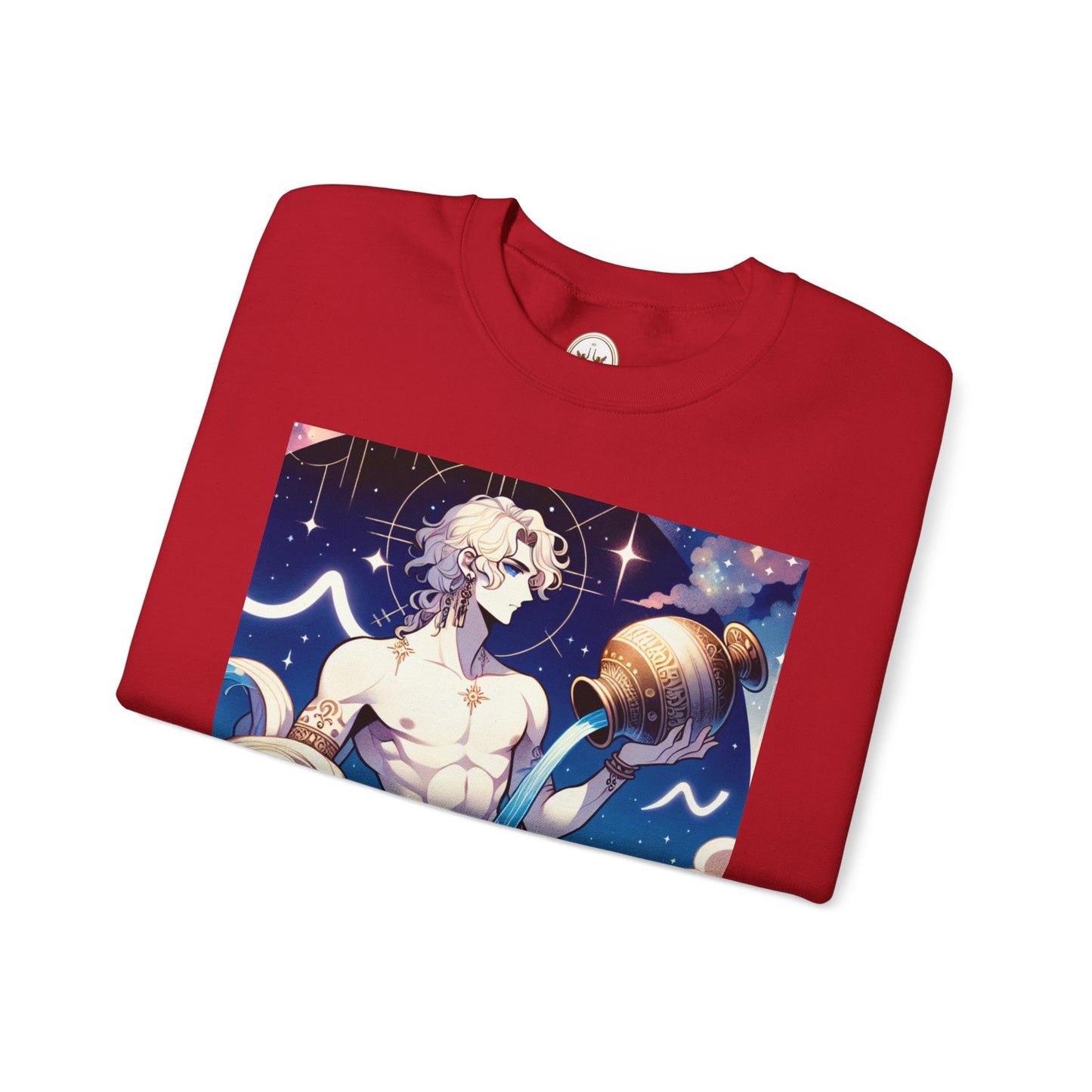 Unisex Heavy Blend™ Crewneck Sweatshirt, Anime Aqua God, Aquarius Zodiac Design