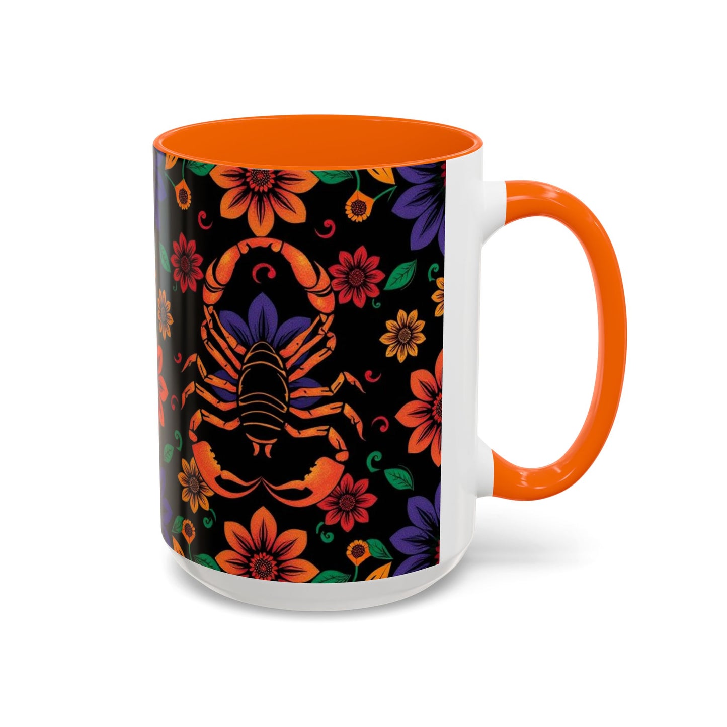 Accent Coffee Mug, Scorpio, Zodiac. Flower Pattern, (11, 15oz)