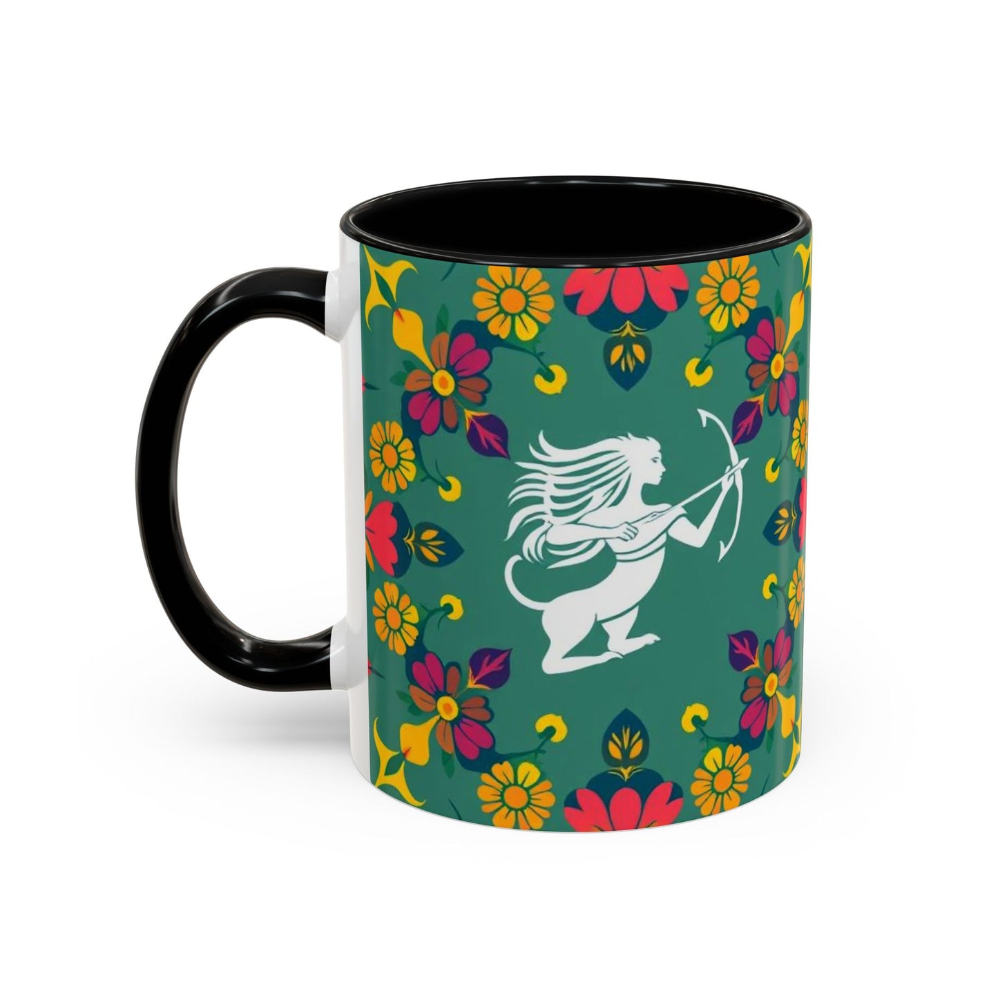 Accent Coffee Mug, Sagittarius, Zodiac. Flower Pattern, (11, 15oz)