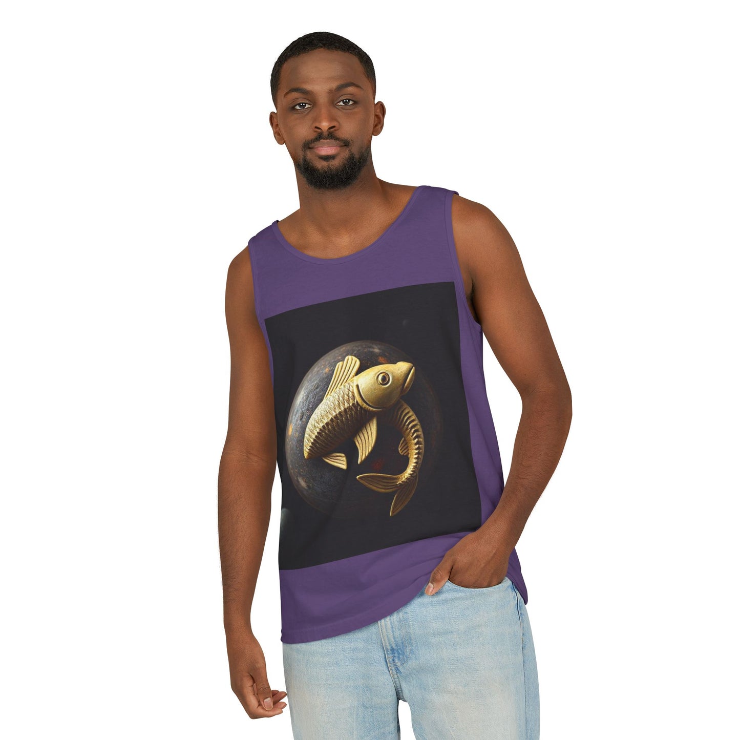 Unisex Garment-Dyed, Tank Top, Pisces Design, Space Animal v1, 100% US cotton