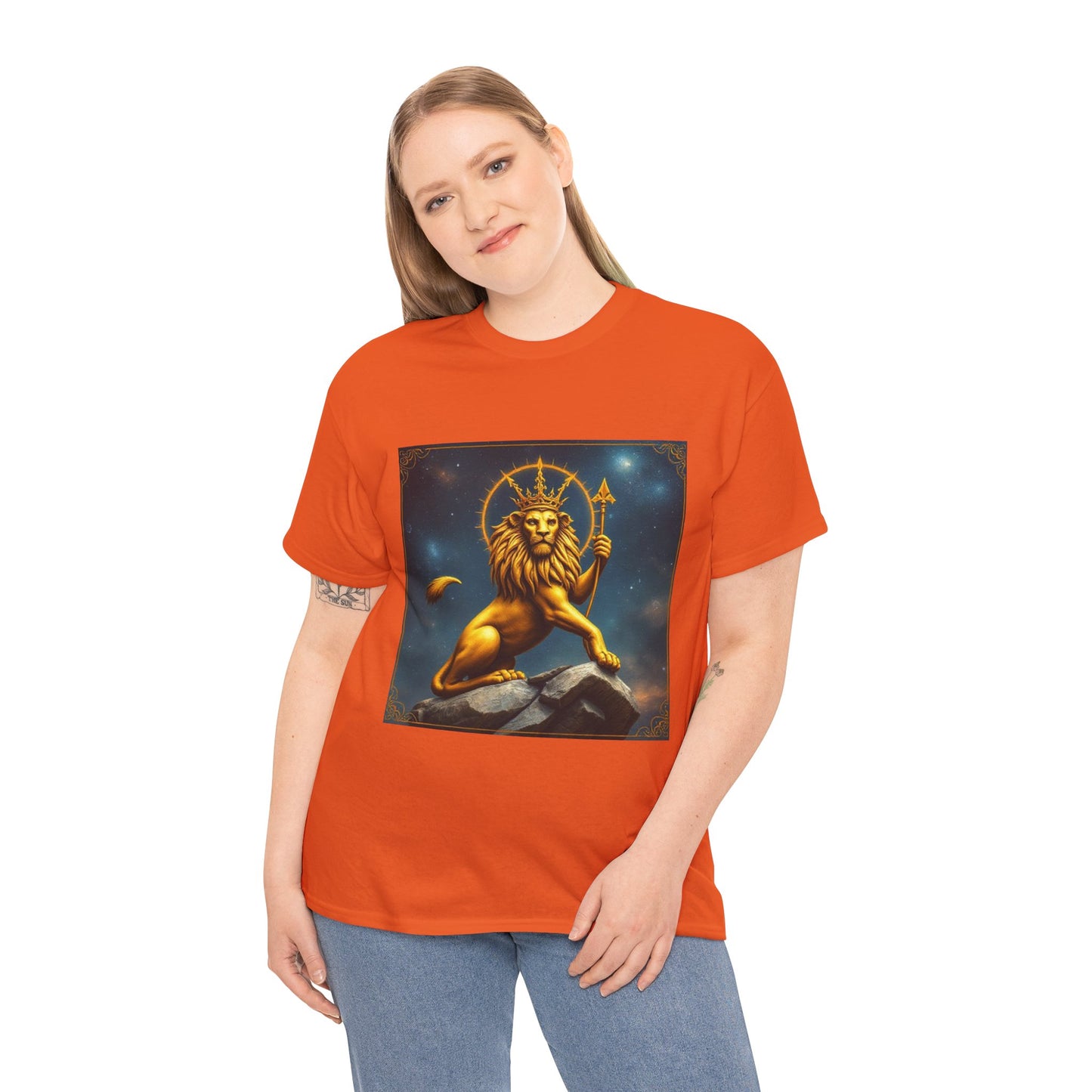 Unisex Heavy Cotton T-Shirt, King of Lions, Leo Zodiac Design