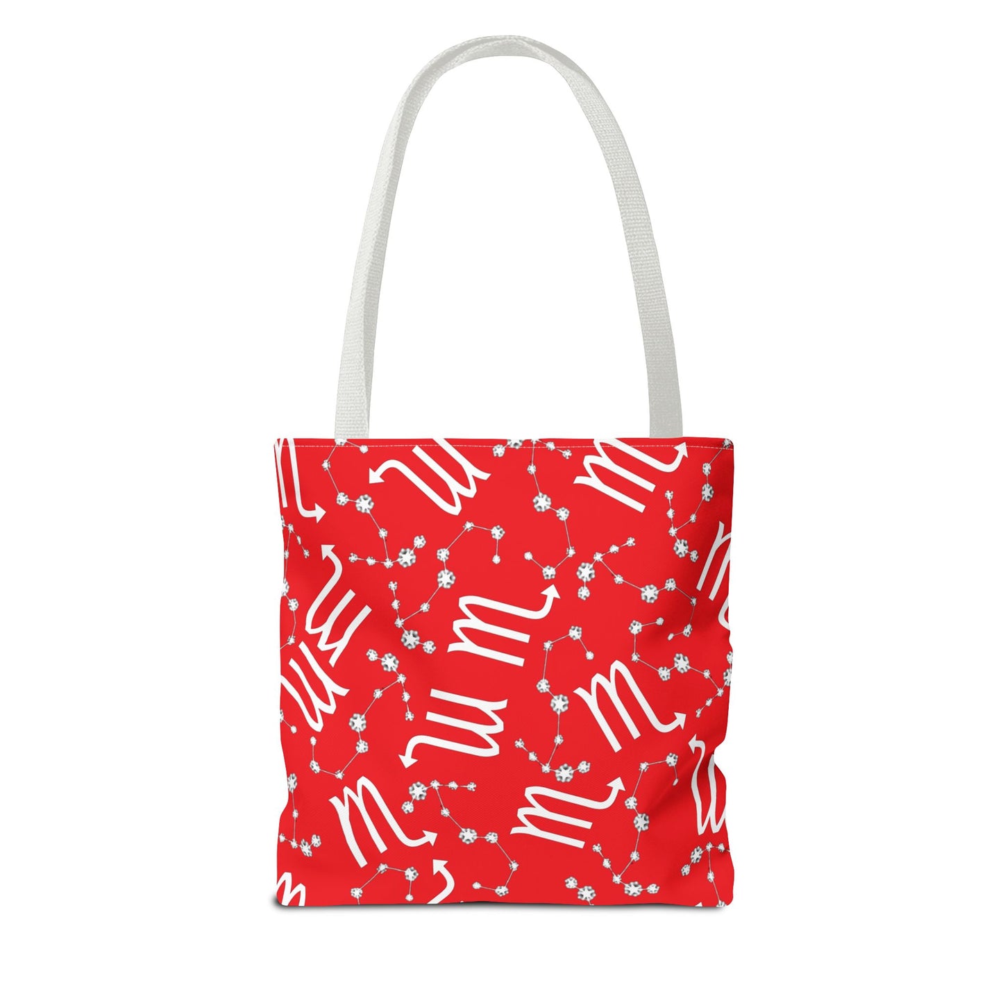 Tote Bag, Scorpio Zodiac Sign, AOP, (Red, White)