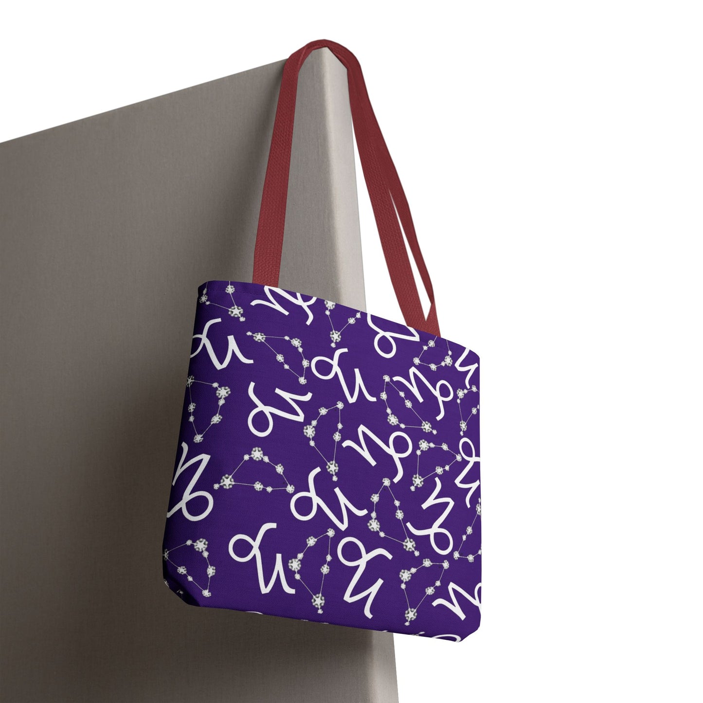 Tote Bag, Capricorn Zodiac Sign, AOP, (Purple, White)
