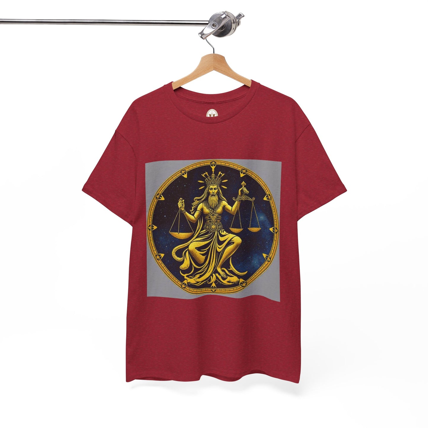 Unisex Heavy Cotton T-Shirt, Gold Libra God, Zodiac Design