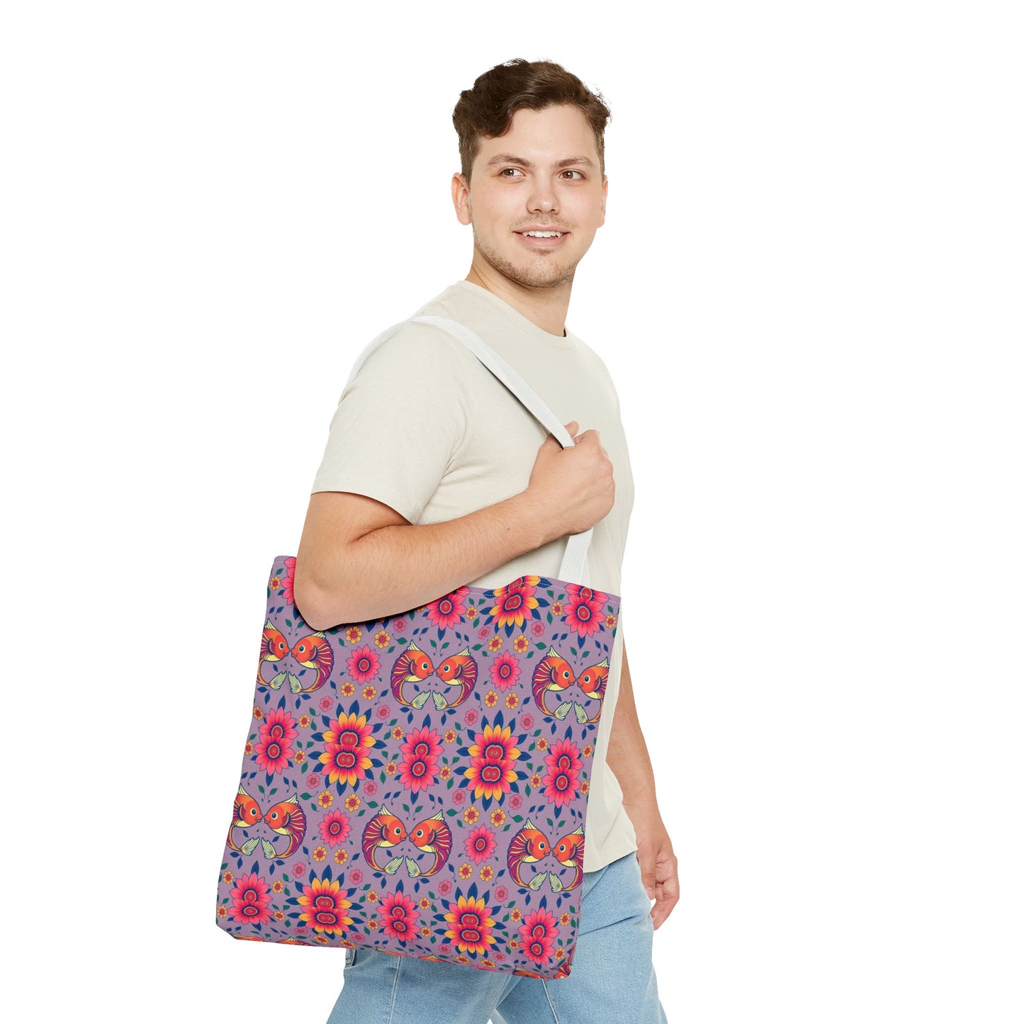 Tote Bag (AOP), Pisces, Zodiac v2, Flower Pattern