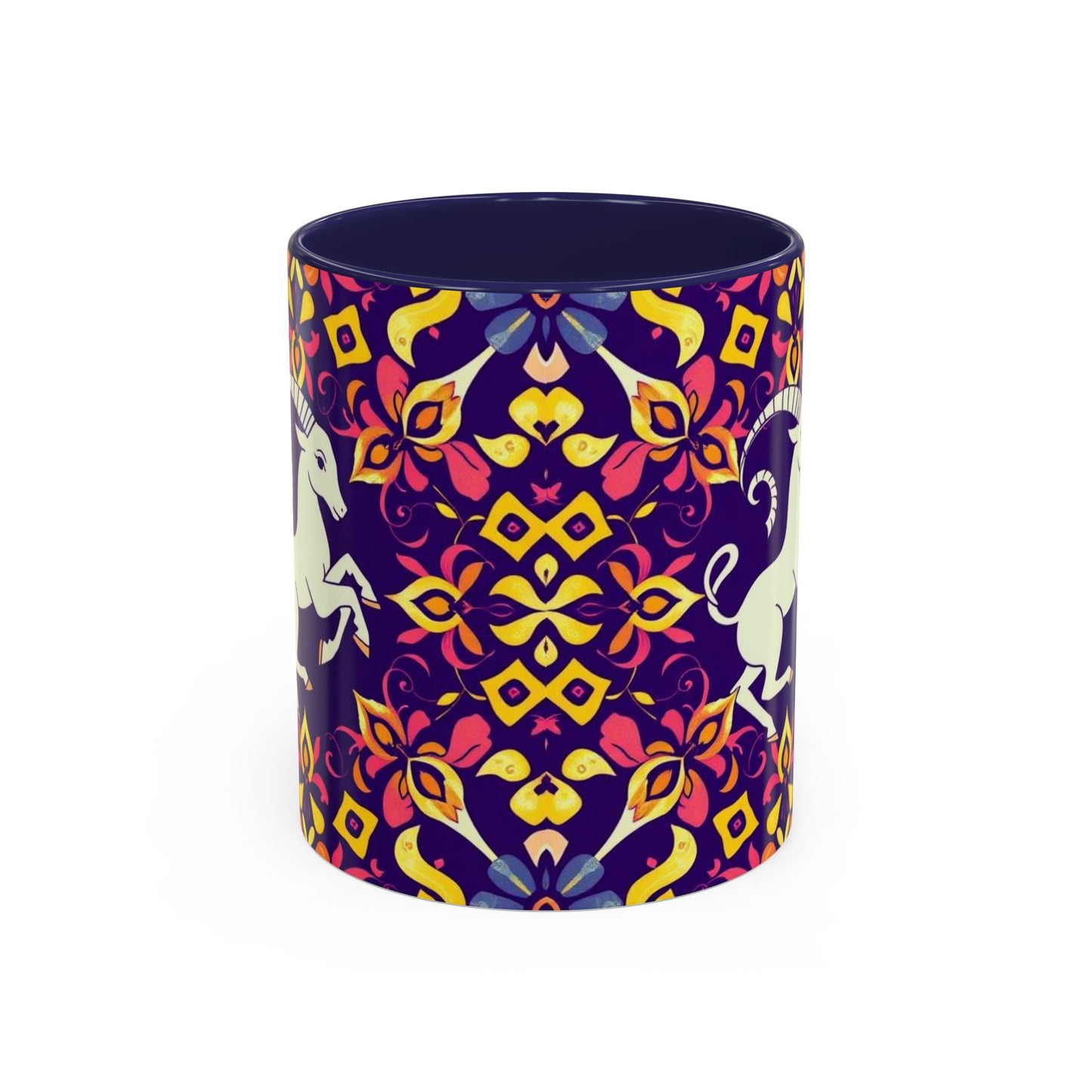 Accent Coffee Mug, Capricorn, Zodiac v1, Flower Pattern, (11, 15oz)