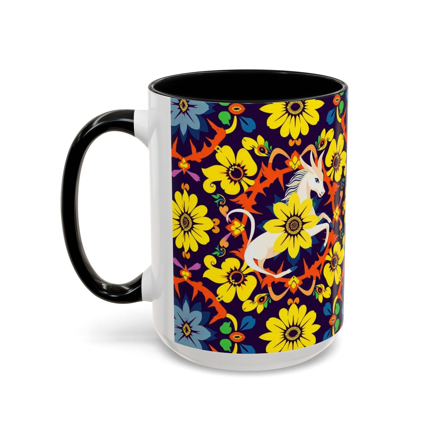Accent Coffee Mug, Aquarius, Zodiac v1, Flower Pattern, (11, 15oz)