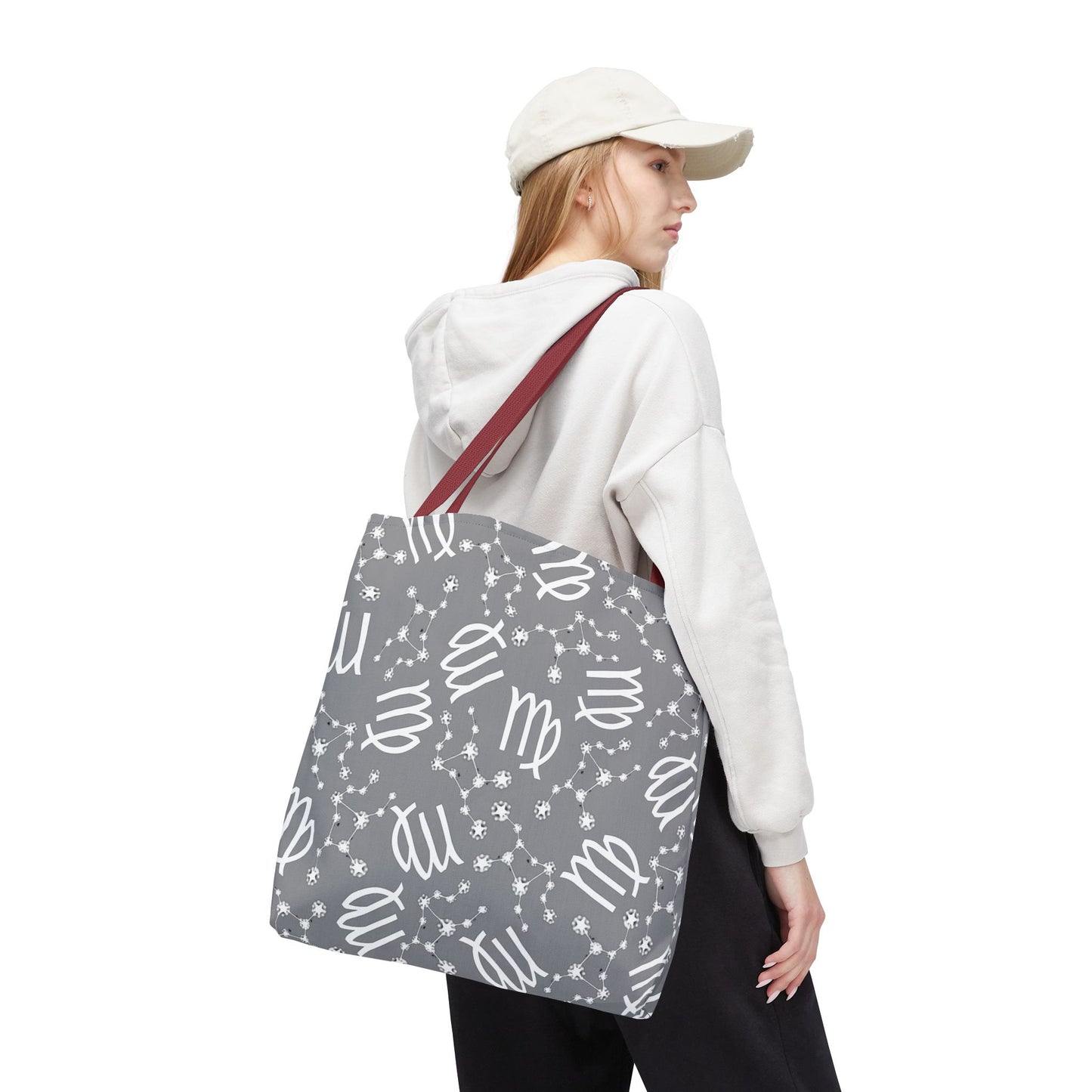 Tote Bag, Virgo Zodiac Sign, AOP, (Grey, White)