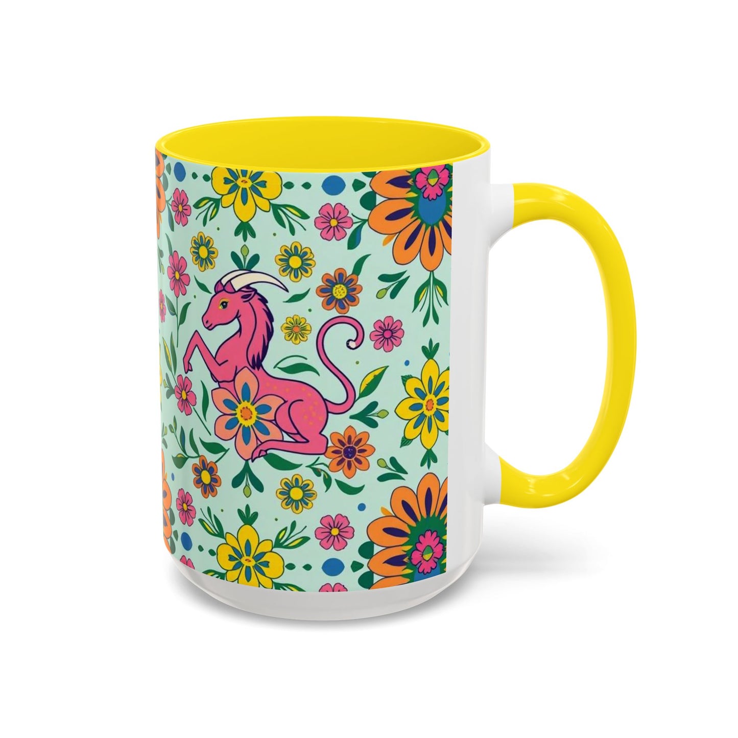 Accent Coffee Mug, Aquarius, Zodiac, Flower Pattern, (11, 15oz)