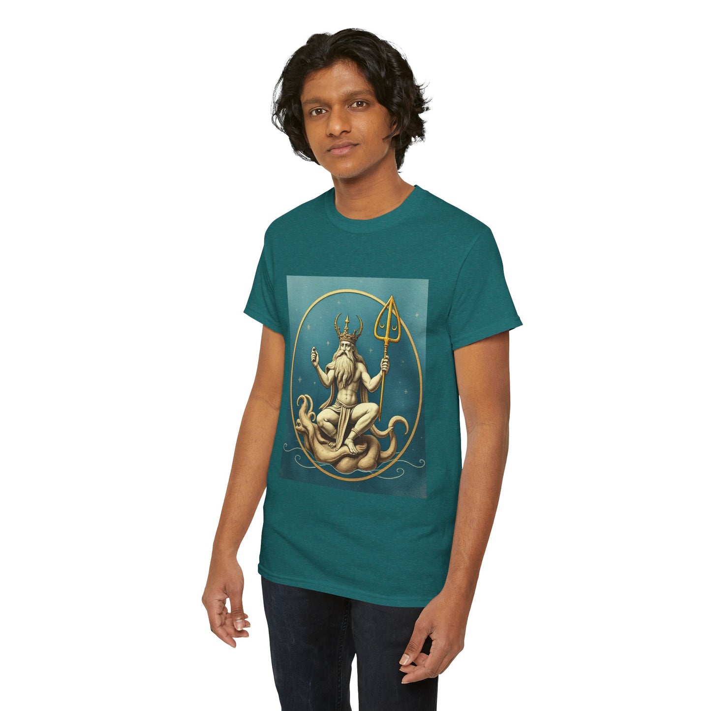 Unisex Heavy Cotton T-Shirt, Aquarius God 3v, Zodiac Design