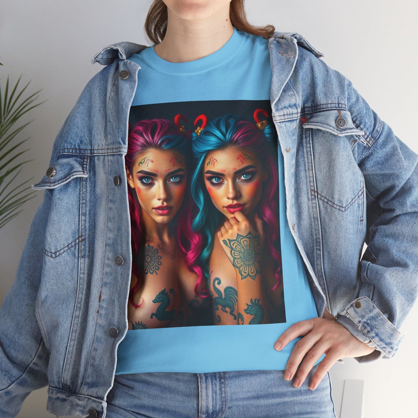 Unisex Heavy Cotton T-Shirt, Gemini, Zodiac v1, Sexy Art