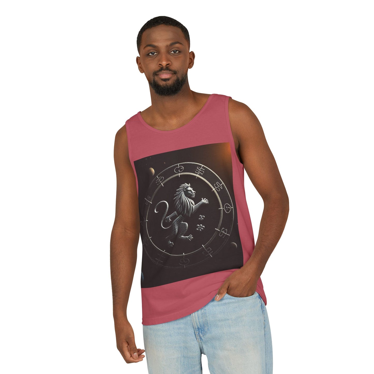 Unisex Garment-Dyed, Tank Top, Leo Design, Space Animal, 100% US cotton