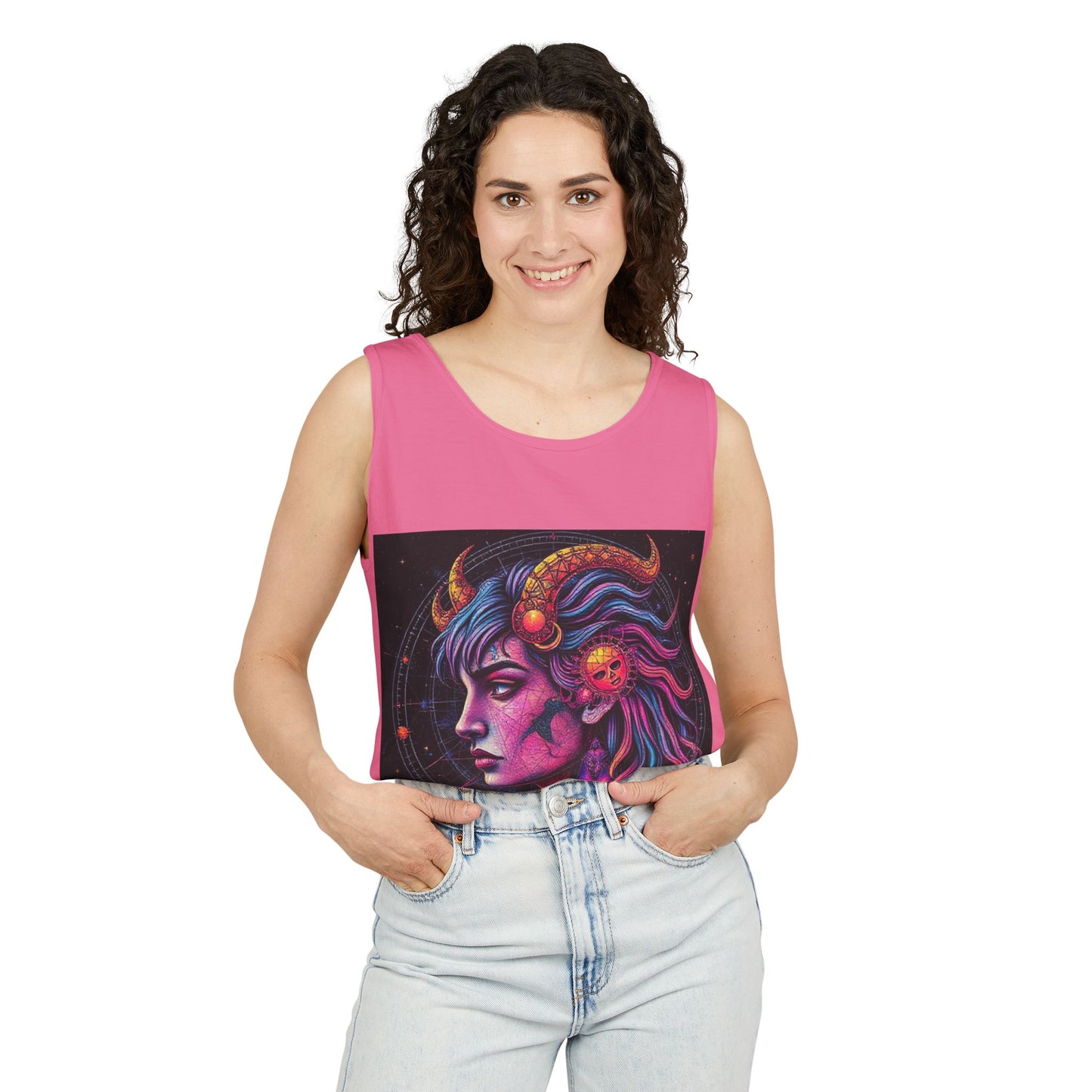 Unisex Garment-Dyed, Tank Top, Virgo Design, Pop Art v1, 100% US cotton