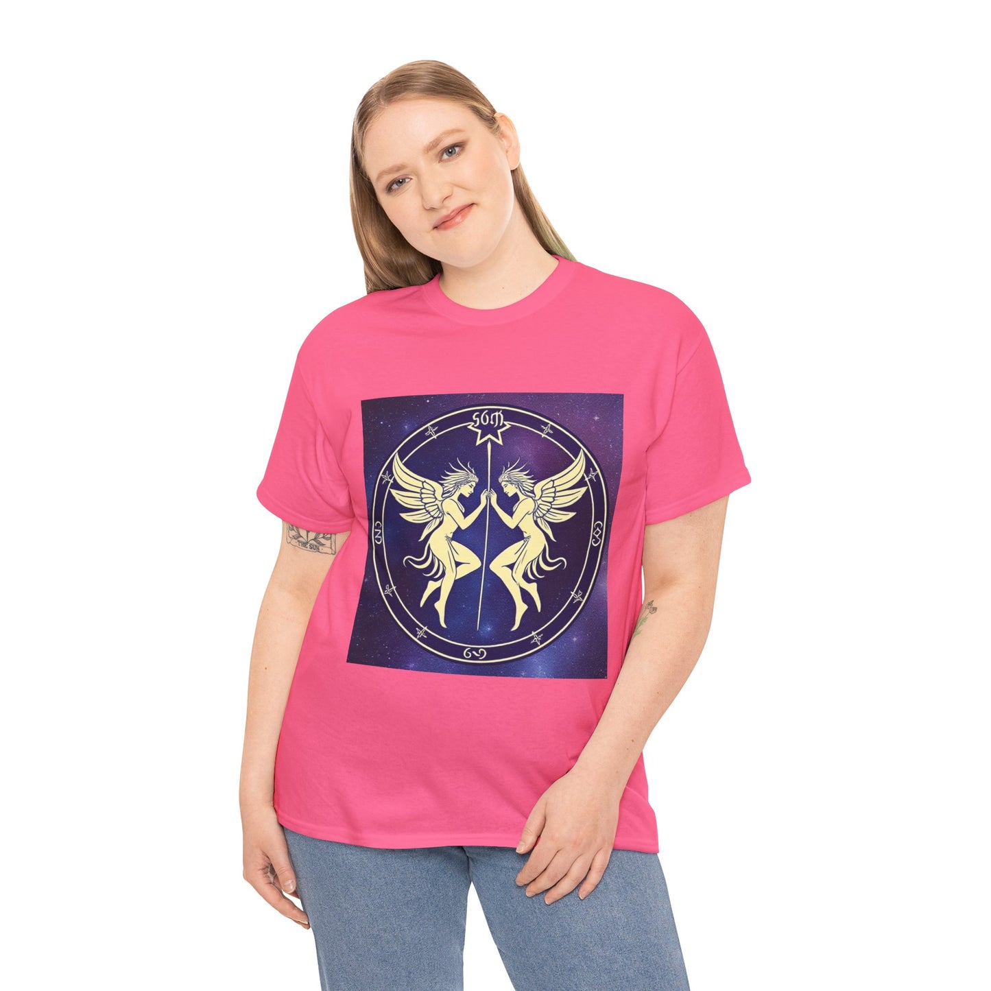 Unisex Heavy Cotton T-Shirt, Space Angel Twins v1, Gemini Zodiac Design