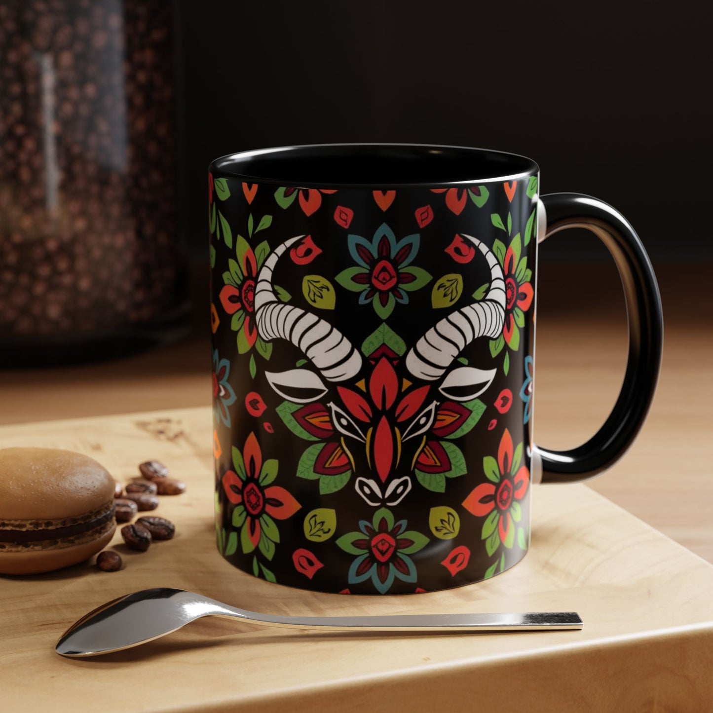 Accent Coffee Mug, Taurus, Zodiac v2. Flower Pattern, (11, 15oz)