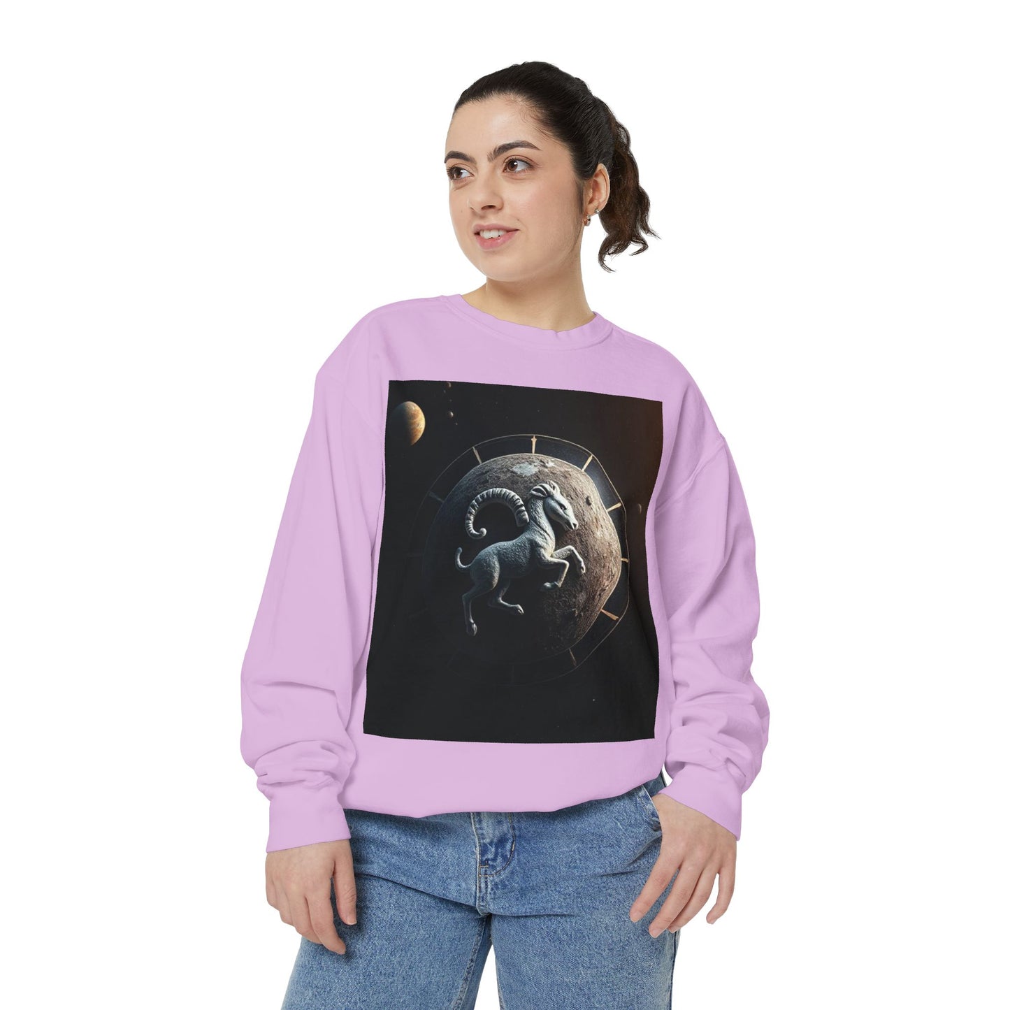 Garment-Dyed Sweatshirt, Unisex, Space Animal Design, Aries