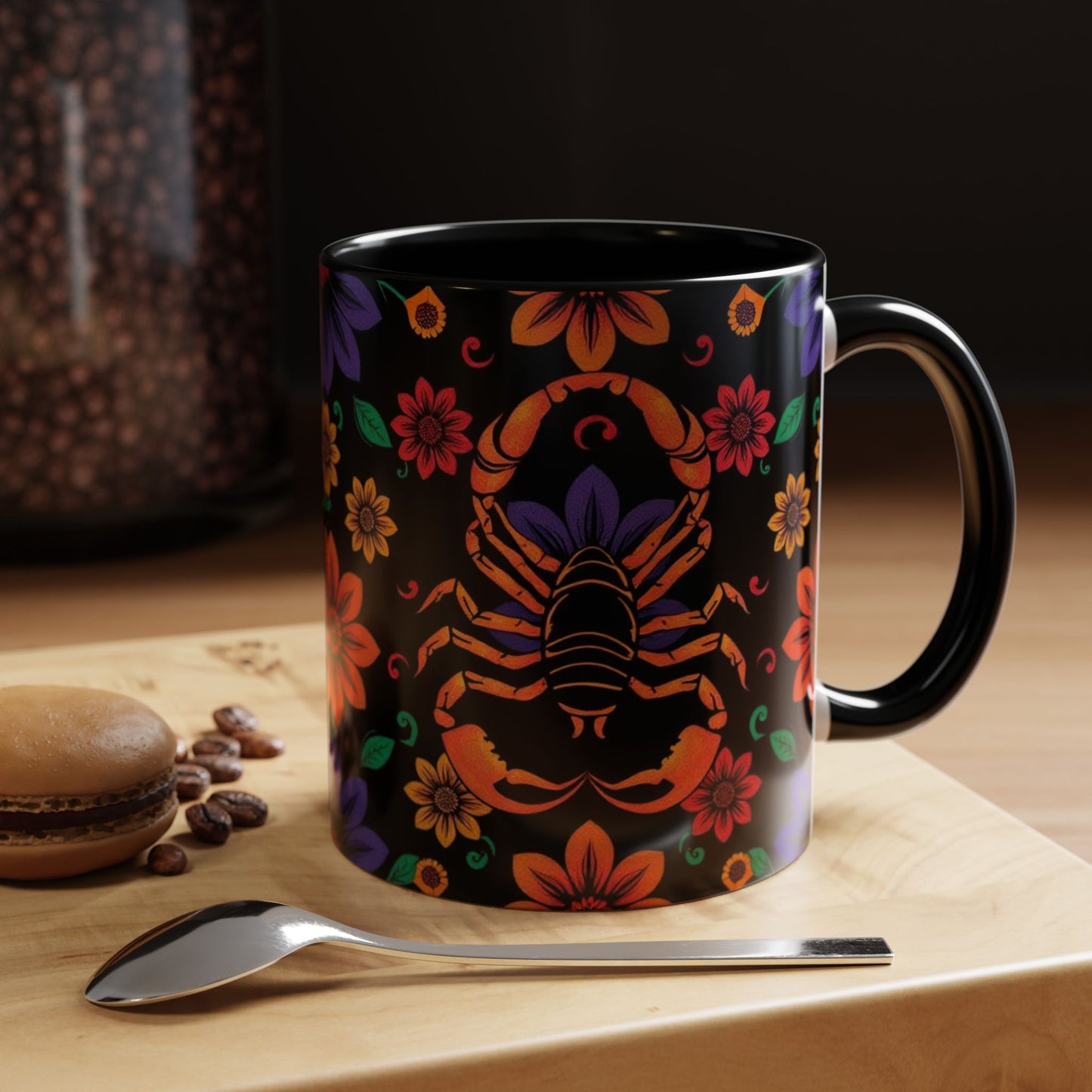 Accent Coffee Mug, Scorpio, Zodiac. Flower Pattern, (11, 15oz)